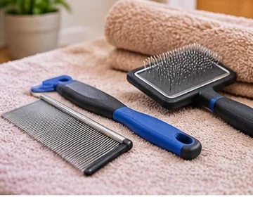 Illustrative dog-care photograph: Long-coat buying checklist with two coat-specific scenarios; verify actual product instructions