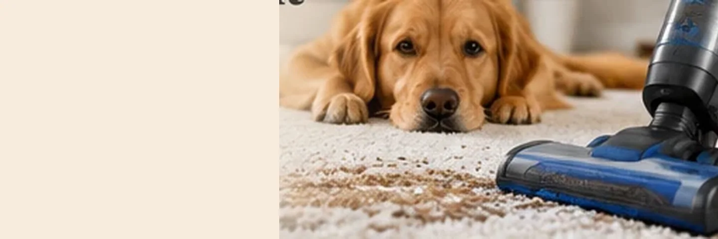 Illustrative dog-care photograph: Vacuum Canister and Bag Disposal During Flea Cleanup; verify actual product instructions