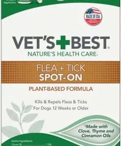 Vet's Best Flea & Tick Spot-on Drops - Topical Flea & Tick Prevention for Dogs - Plant-Based Formula - Certified Natural Oils - For Various Dog Sizes - 3-8 Month Supply - 1
