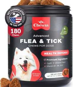 Flea & Tick Prevention Chews for Dogs - 180 Soft Duck Flavor Chews - Natural Dog Flea and Tick Supplement - Flea and Tick Prevention Pet Supplies for Dogs of All Breeds, Ages & Sizes - 1