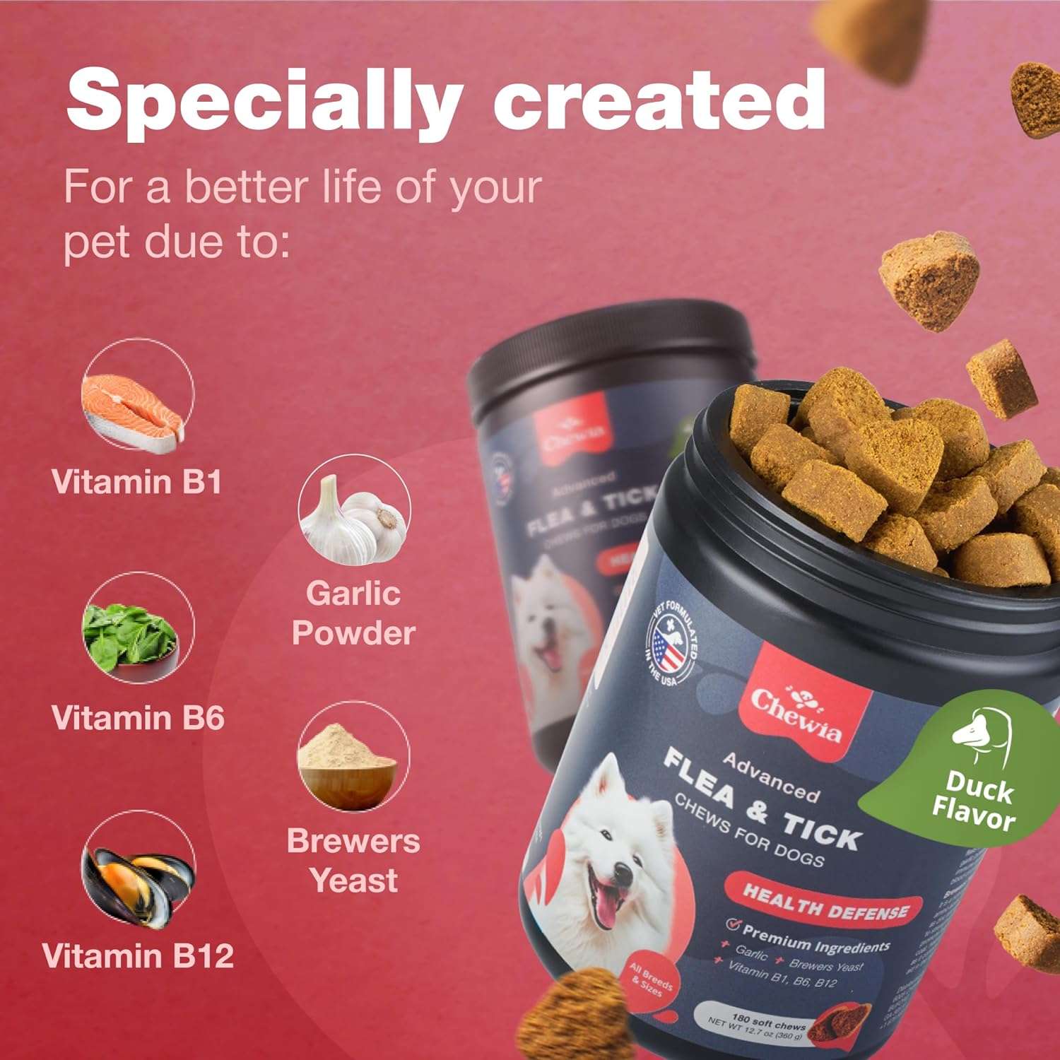 Flea & Tick Prevention Chews for Dogs - 180 Soft Duck Flavor Chews - Natural Dog Flea and Tick Supplement - Flea and Tick Prevention Pet Supplies for Dogs of All Breeds, Ages & Sizes - 5