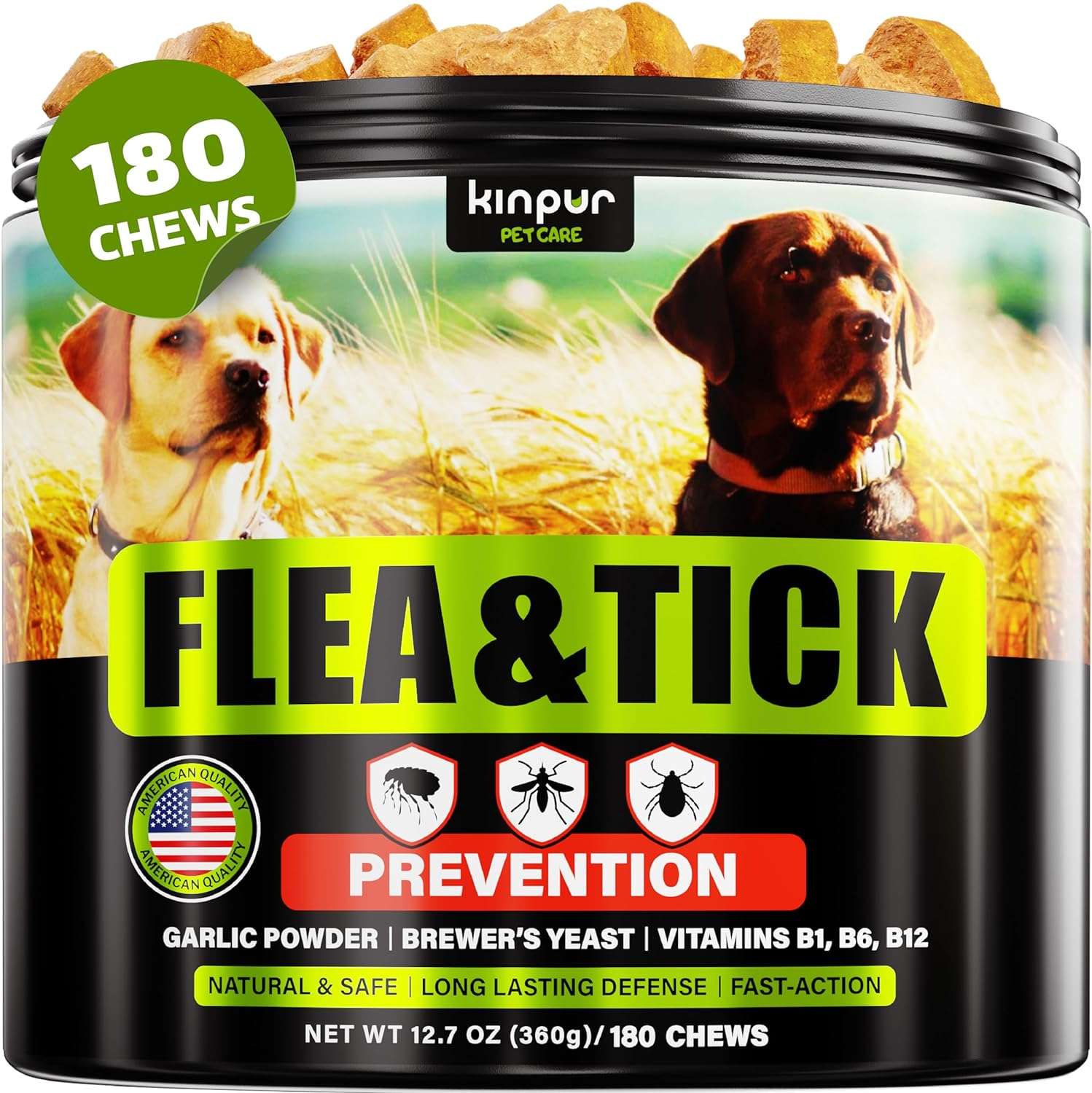 Flea and Tick Prevention Chewable for Dogs - No Collars, No Mess - Easy Help with Flea and Tick for Dogs - American Quality - for All Breeds and Ages - Duck-Flavored Treats - 1
