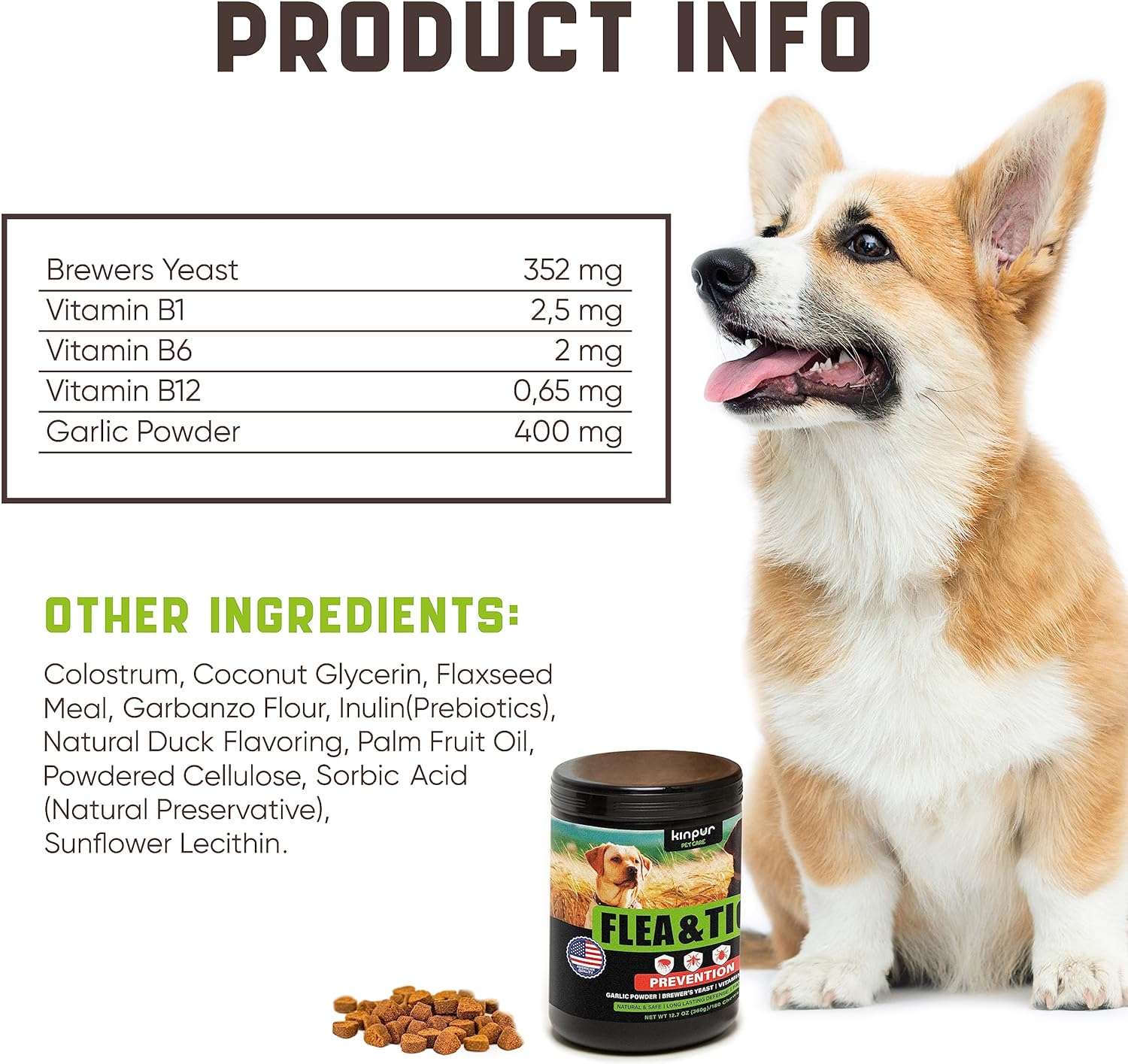 Flea and Tick Prevention Chewable for Dogs - No Collars, No Mess - Easy Help with Flea and Tick for Dogs - American Quality - for All Breeds and Ages - Duck-Flavored Treats - 8