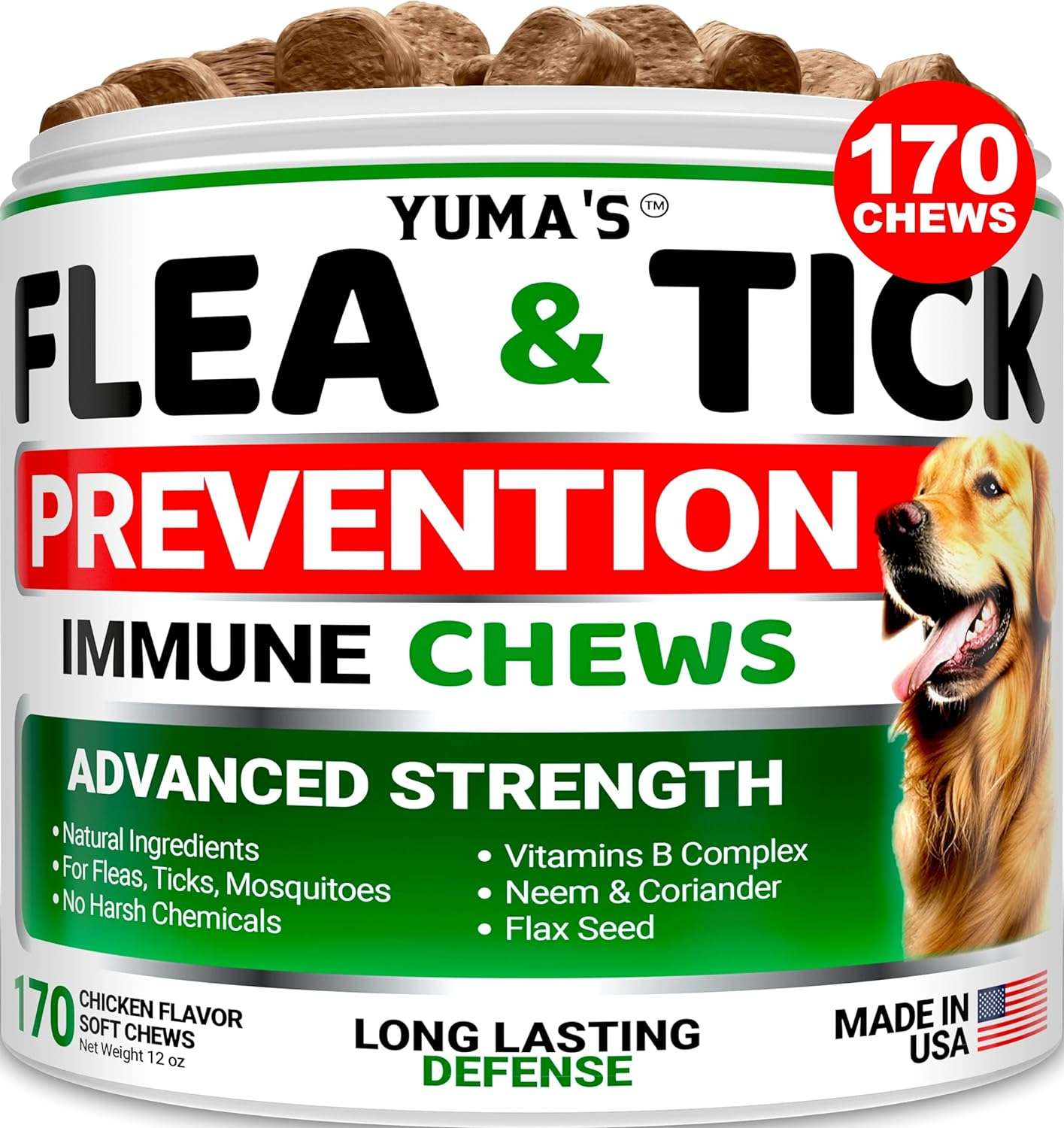 Flea and Tick Prevention for Dogs Chewables - 170 Treats - Natural Dog Flea and Tick Treatment Chewable - Flea and Tick Chews for Dogs - Soft Oral Flea Pills for Dogs - All Breeds & Ages - 1
