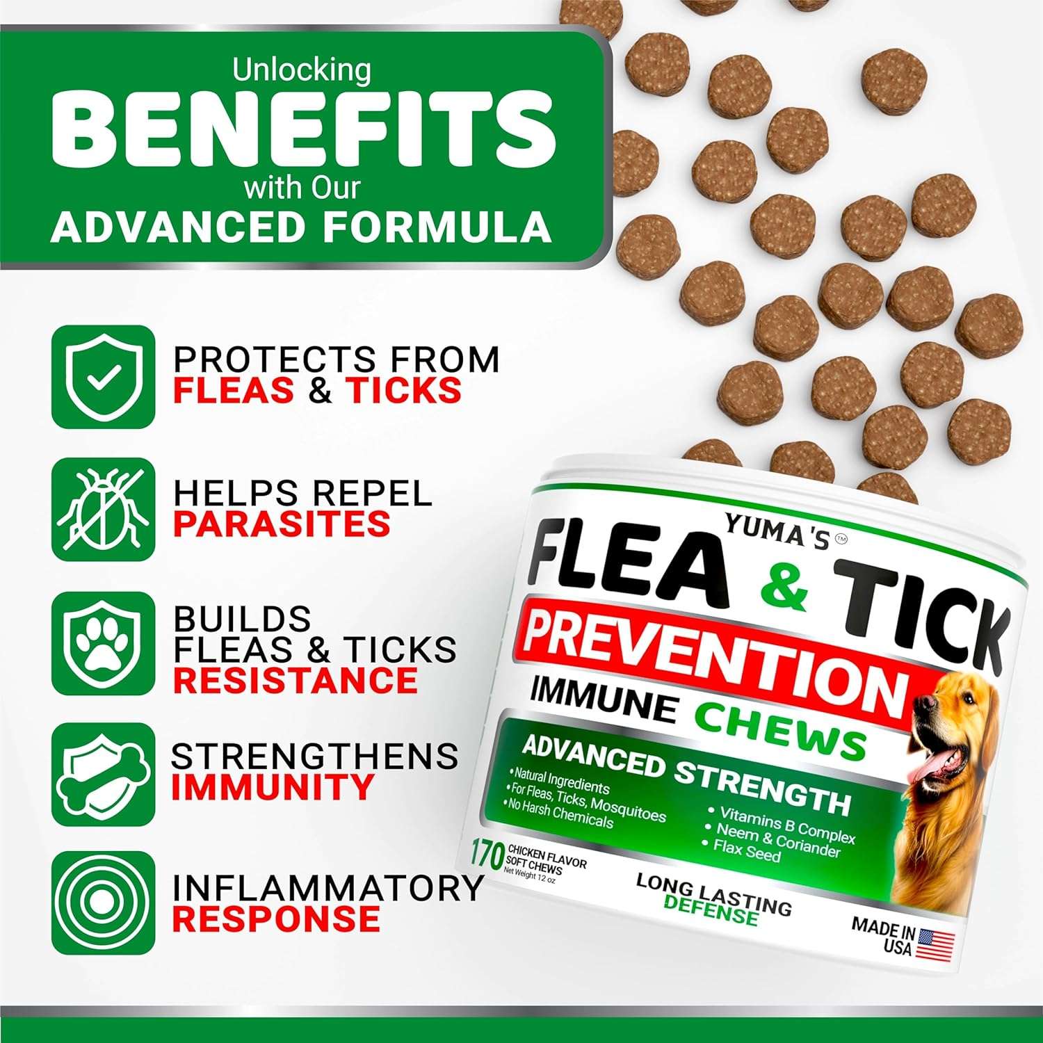 Flea and Tick Prevention for Dogs Chewables - 170 Treats - Natural Dog Flea and Tick Treatment Chewable - Flea and Tick Chews for Dogs - Soft Oral Flea Pills for Dogs - All Breeds & Ages - 2