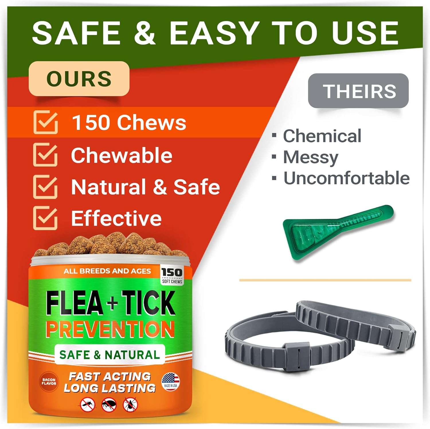 Natural Flea & Tick Prevention for Dogs Chewable Tablets - Flea & Tick Control Supplement - Oral Flea Pills for Dogs - All Breeds and Ages - Soft Chews Made in USA - 3