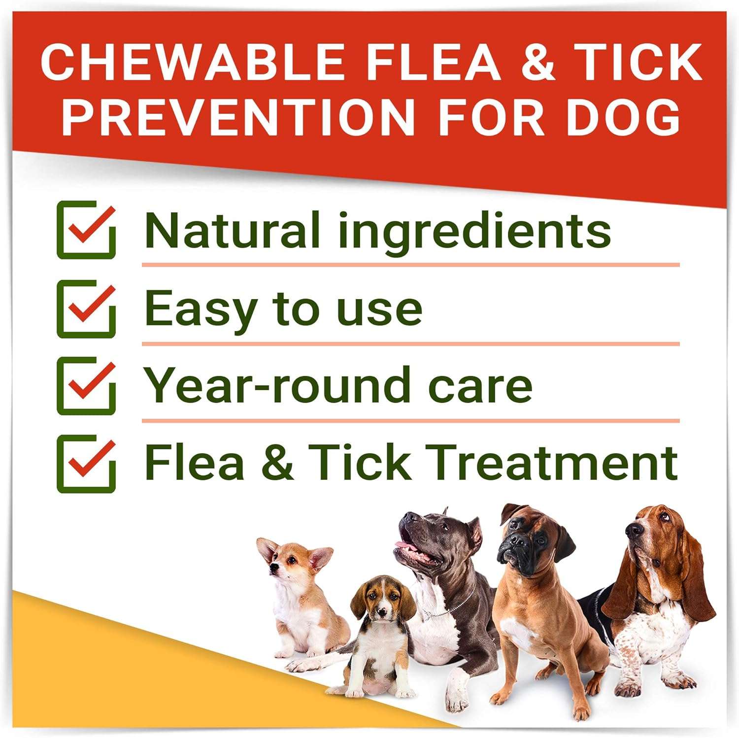 Natural Flea & Tick Prevention for Dogs Chewable Tablets - Flea & Tick Control Supplement - Oral Flea Pills for Dogs - All Breeds and Ages - Soft Chews Made in USA - 4
