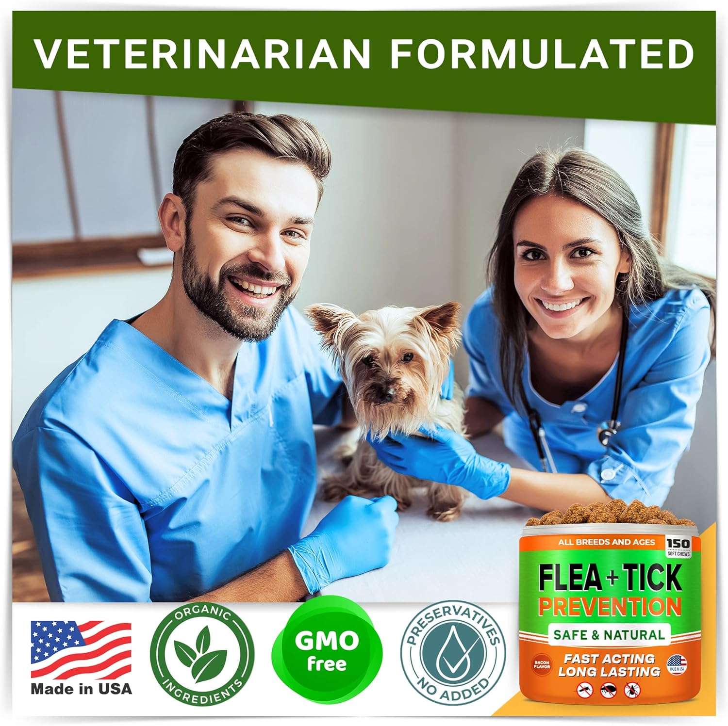 Natural Flea & Tick Prevention for Dogs Chewable Tablets - Flea & Tick Control Supplement - Oral Flea Pills for Dogs - All Breeds and Ages - Soft Chews Made in USA - 6