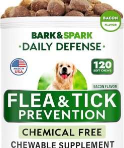 Natural Flea and Tick Prevention Chews for Dogs - Chewable Tablets for Dogs - All Breeds and Ages - Made in USA Flea and Tick Remover Supplement - Bacon - 120 Treats - 1