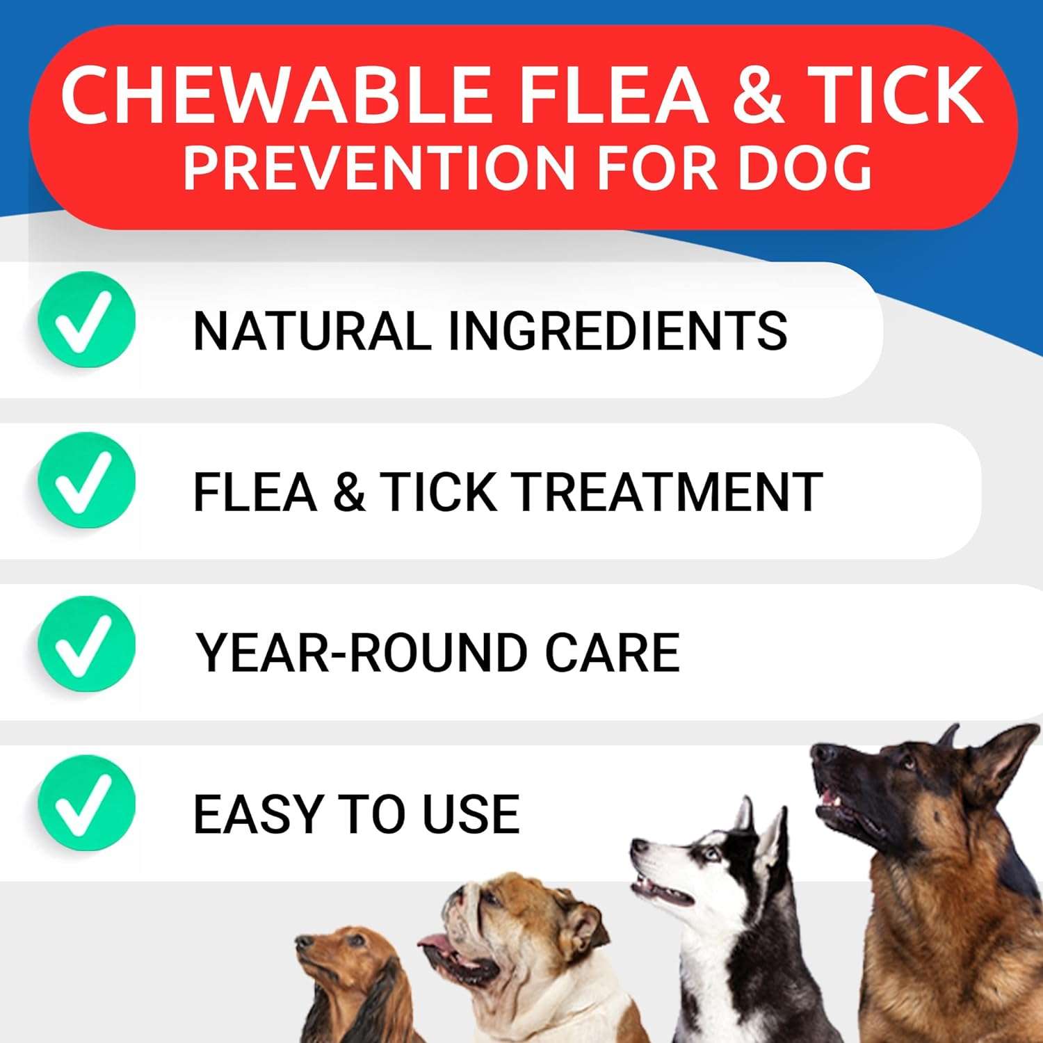 Natural Flea and Tick Prevention Chews for Dogs - Chewable Tablets for Dogs - All Breeds and Ages - Made in USA Flea and Tick Remover Supplement - Bacon - 120 Treats - 3
