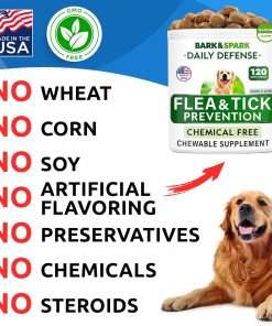 Natural Flea and Tick Prevention Chews for Dogs - Chewable Tablets for Dogs - All Breeds and Ages - Made in USA Flea and Tick Remover Supplement - Bacon - 120 Treats - 6