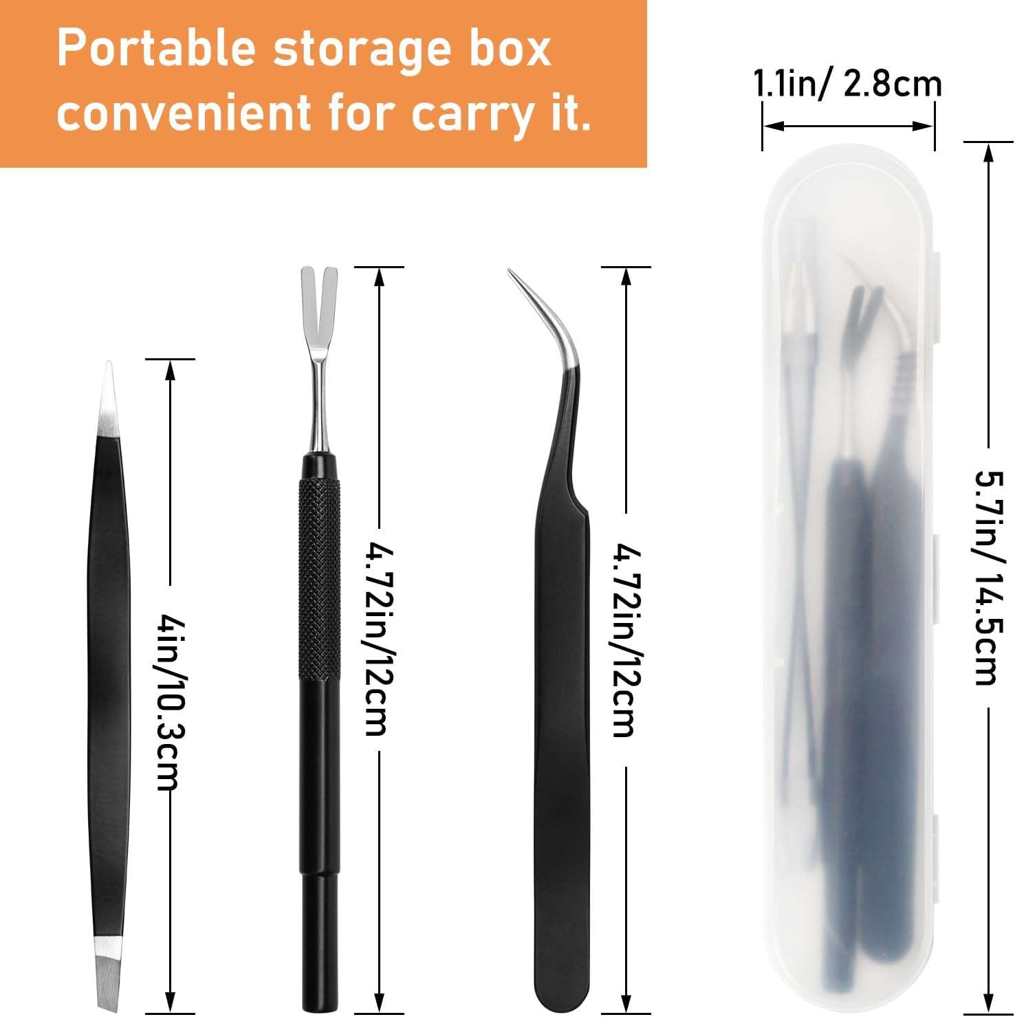 COITEK 3 in 1 Tick Remover Kit, Black Tick Remover Tweezers Stainless Steel Tick Remover Tools Set for Pet Dog, Cat, Human with Storage Box (Black) - 2