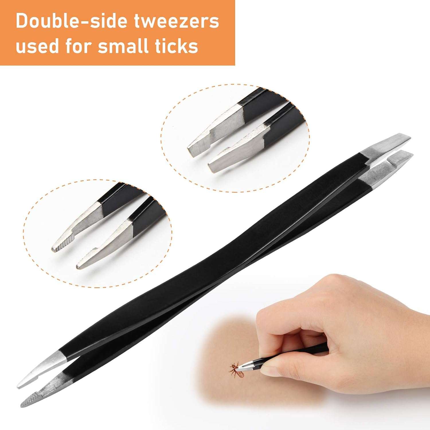 COITEK 3 in 1 Tick Remover Kit, Black Tick Remover Tweezers Stainless Steel Tick Remover Tools Set for Pet Dog, Cat, Human with Storage Box (Black) - 4