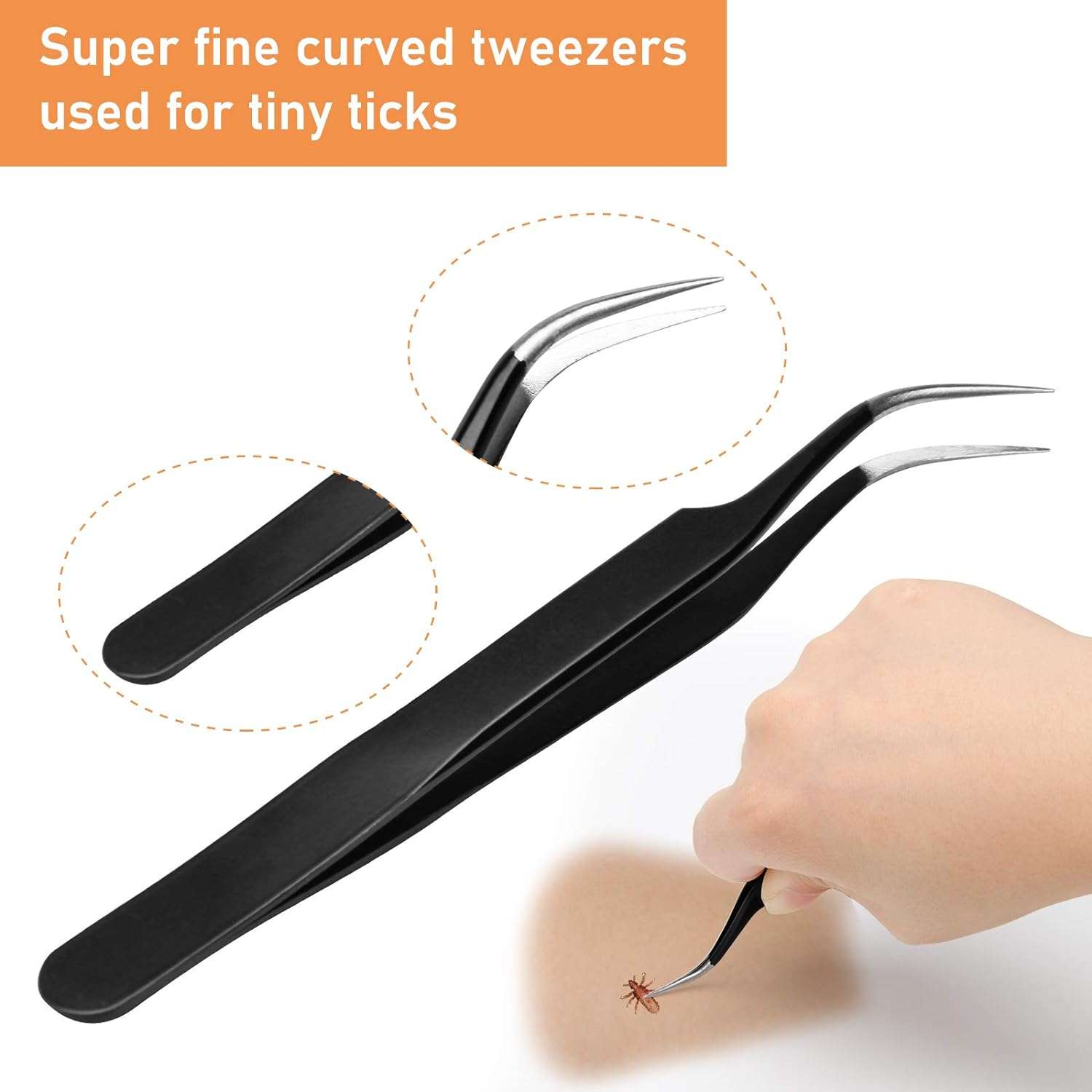 COITEK 3 in 1 Tick Remover Kit, Black Tick Remover Tweezers Stainless Steel Tick Remover Tools Set for Pet Dog, Cat, Human with Storage Box (Black) - 5