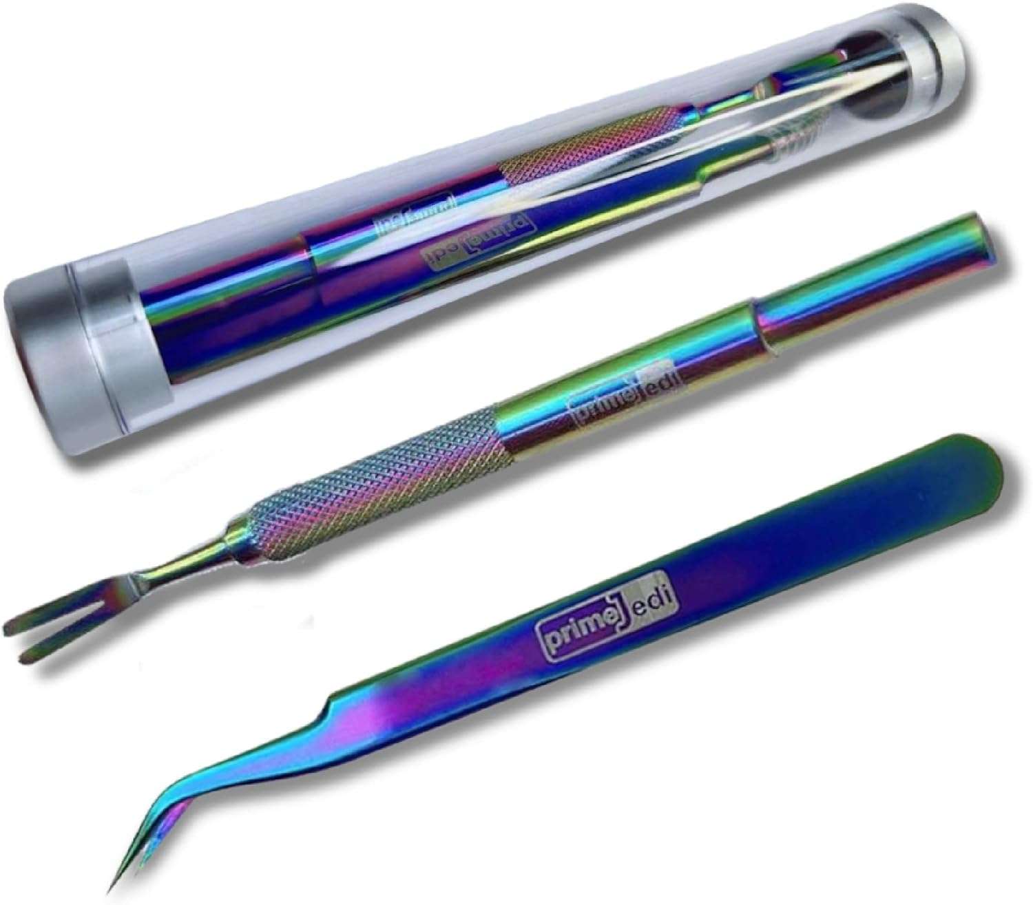 PrimeJedi 2-in-1 Tick Removal Tool Set, Tick Remover for Humans, for Dogs, for Cats, Angled Tweezer + Tick Removal Tool + Tube Case, Medical Tweezers for Removing Ticks, Tick Tweezers, Multicolored - 2