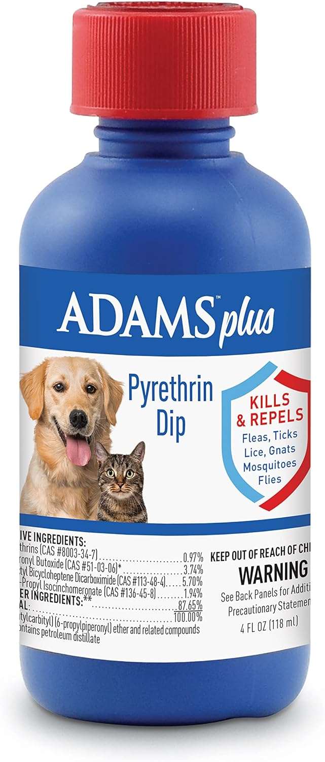 Adams Plus Pyrethrin Dip For Dogs and Cats - Kills and Repels Fleas, Ticks, Lice, Gnats, Mosquitoes and Flies - 4 Fl Oz - 1
