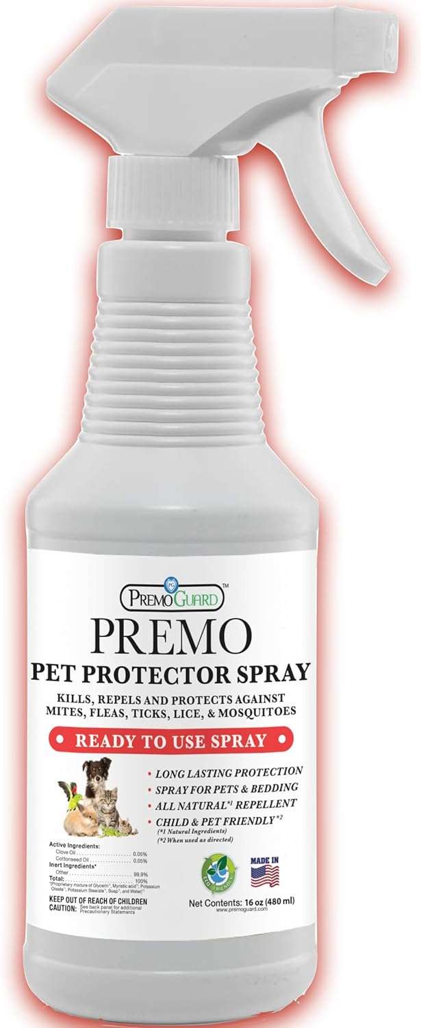 Pet Protector by Premo Guard 16 oz – 100% Effective Mite, Flea, Tick, & Mosquito Spray for Dogs, Cats, and Pets – Best Natural Protection for Control, Prevention, & Treatment - 1