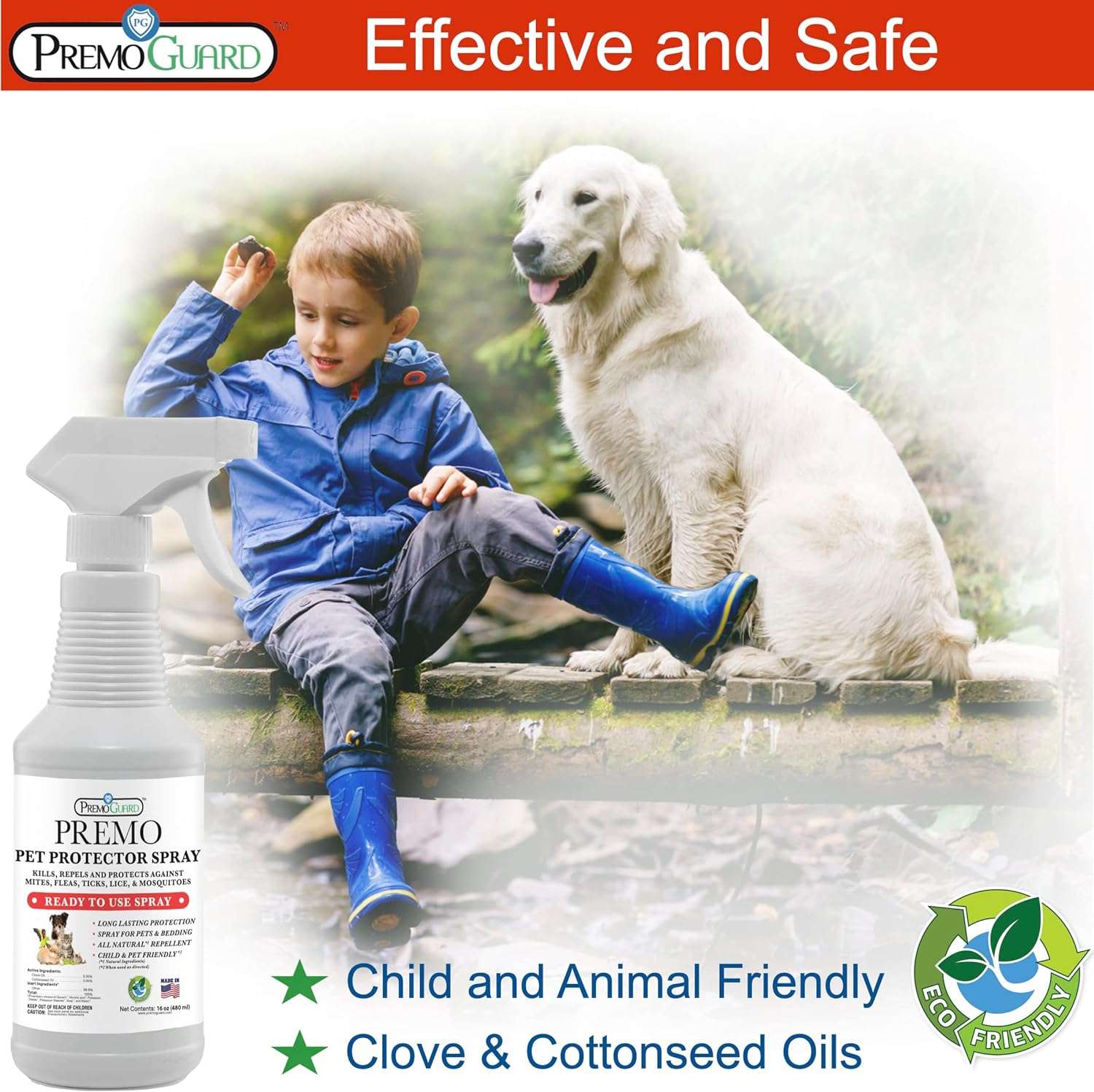 Pet Protector by Premo Guard 16 oz – 100% Effective Mite, Flea, Tick, & Mosquito Spray for Dogs, Cats, and Pets – Best Natural Protection for Control, Prevention, & Treatment - 2