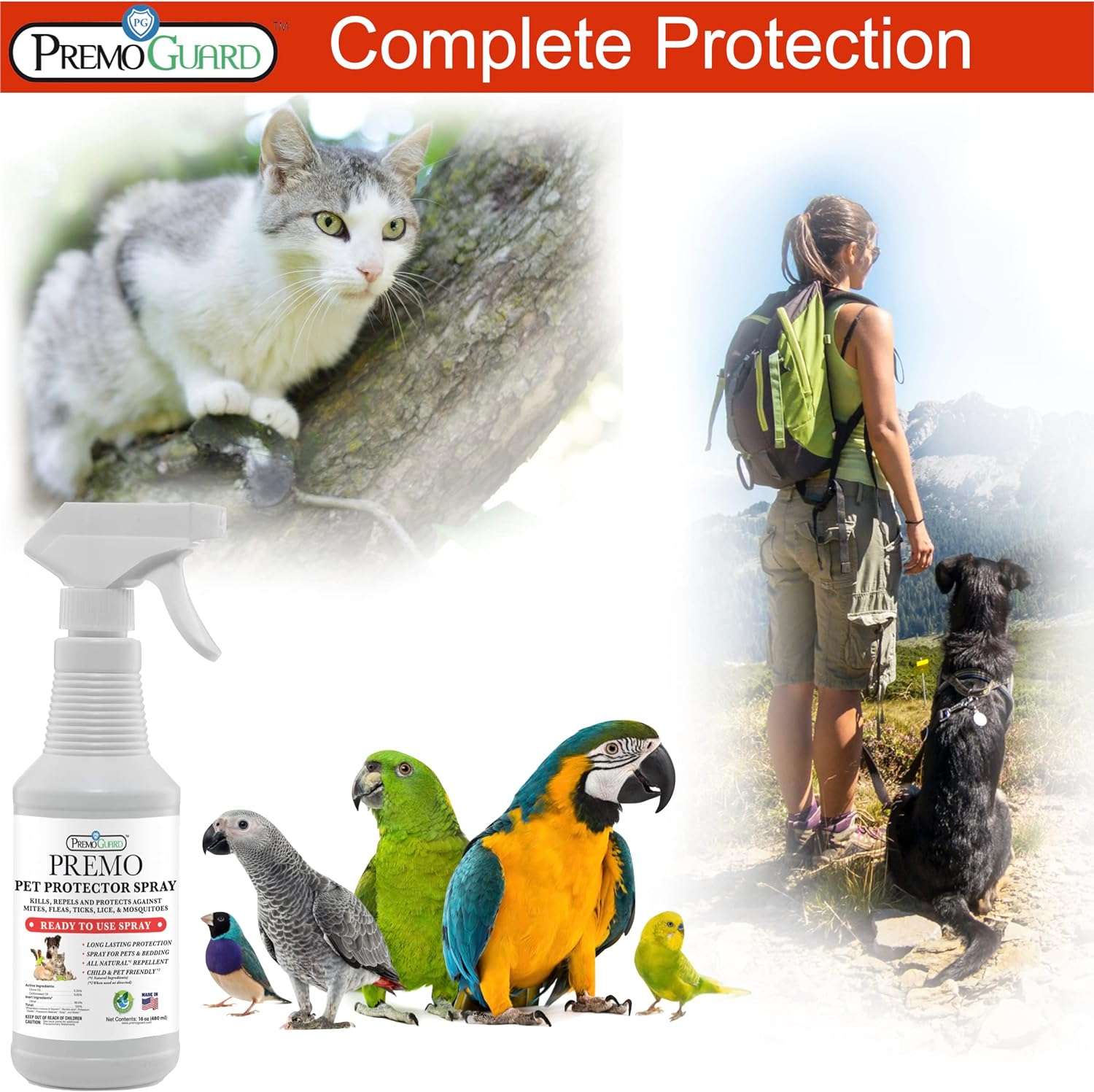 Pet Protector by Premo Guard 16 oz – 100% Effective Mite, Flea, Tick, & Mosquito Spray for Dogs, Cats, and Pets – Best Natural Protection for Control, Prevention, & Treatment - 5