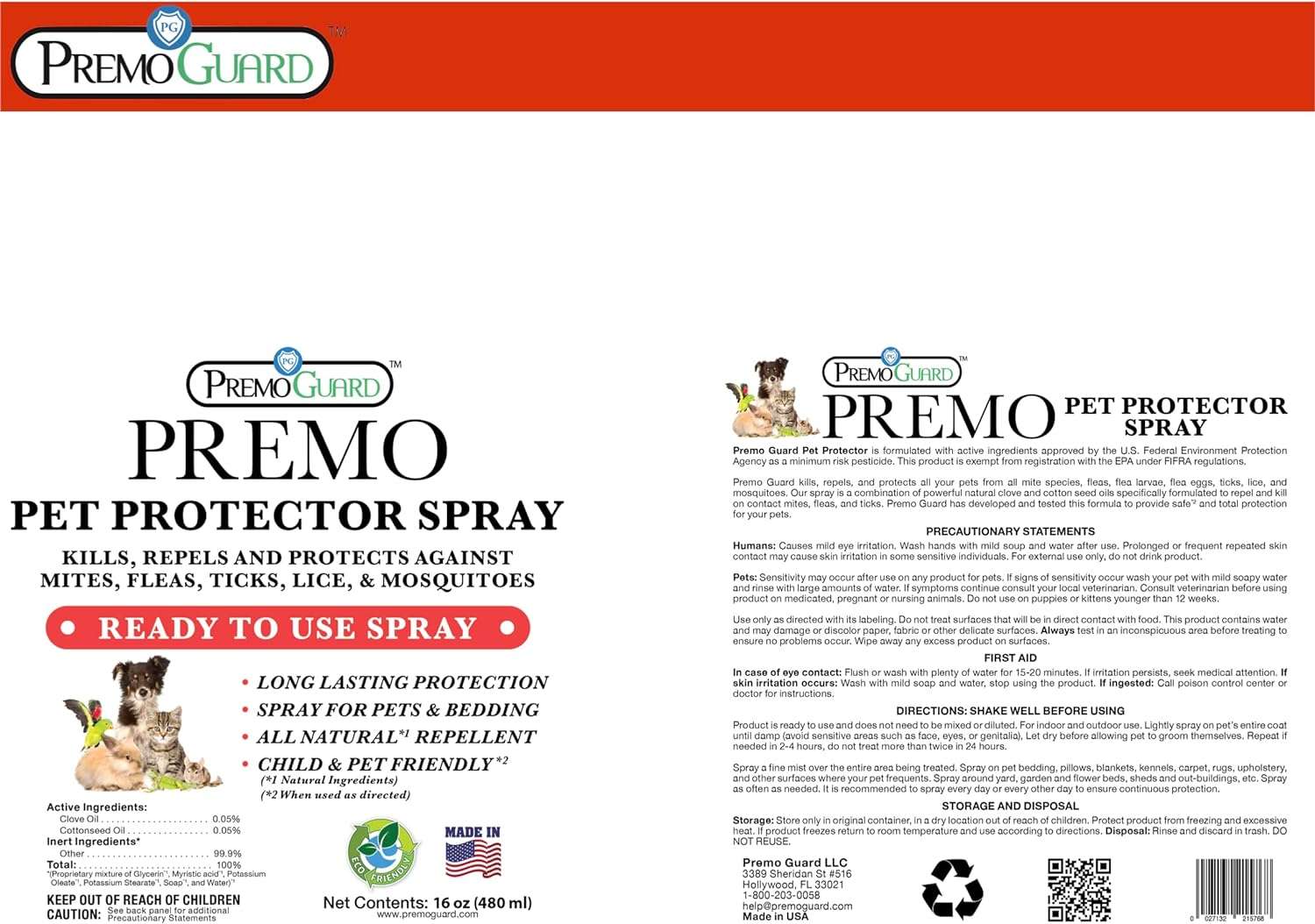 Pet Protector by Premo Guard 16 oz – 100% Effective Mite, Flea, Tick, & Mosquito Spray for Dogs, Cats, and Pets – Best Natural Protection for Control, Prevention, & Treatment - 7