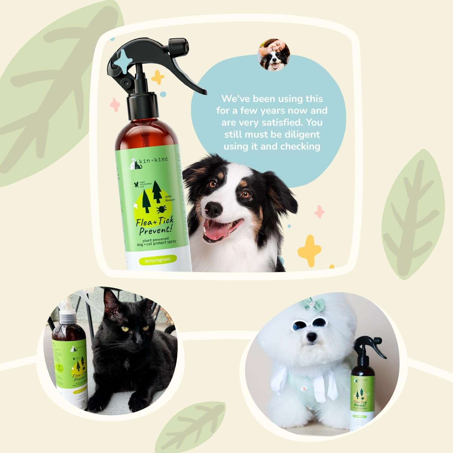 kin+kind Plant-Based Flea & Tick Spray for Dogs and Cats with Lemongrass - Essential for Flea & Tick Treatment - Flea Spray for Dogs and Cats - Pet Supplies 12 fl oz - 6
