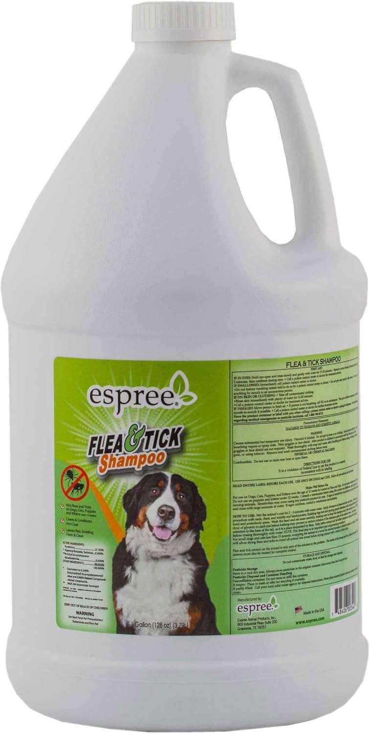 Espree Flea & Tick Shampoo for Dogs and Cats - Cleans and Condition's Pet's Coat - Leaves Pet Smelling Fresh and Clean - 1 Gallon - 1