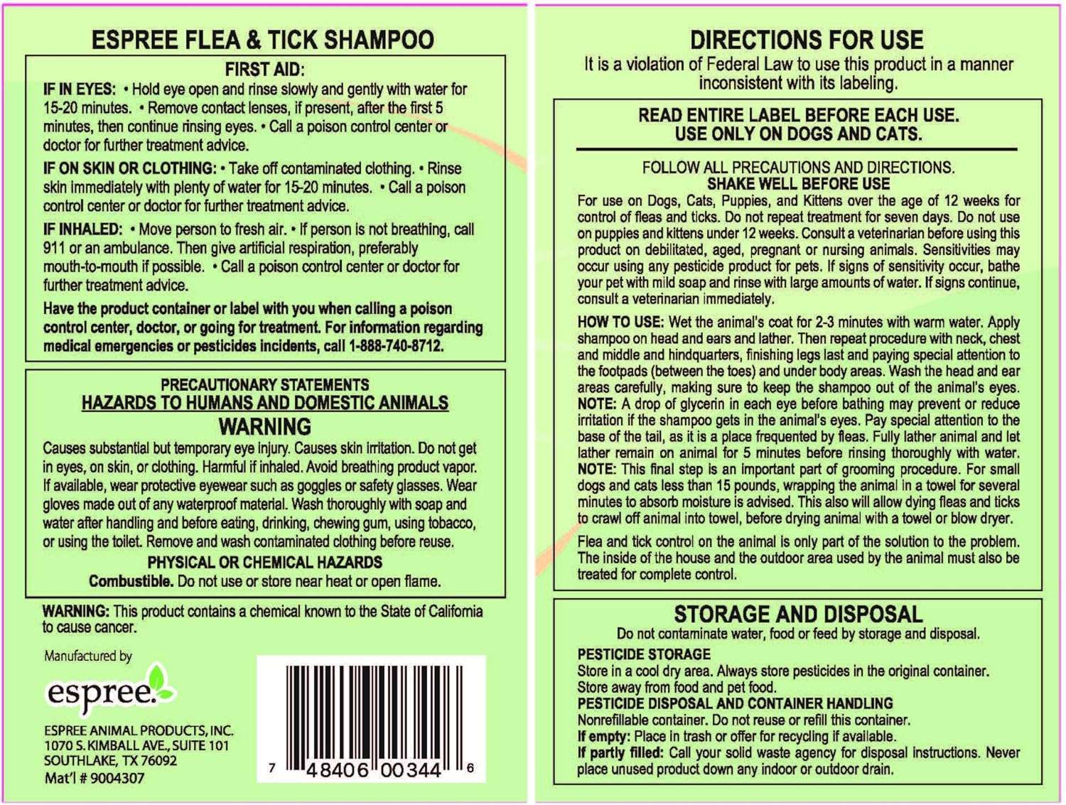 Espree Flea & Tick Shampoo for Dogs and Cats - Cleans and Condition's Pet's Coat - Leaves Pet Smelling Fresh and Clean - 1 Gallon - 4