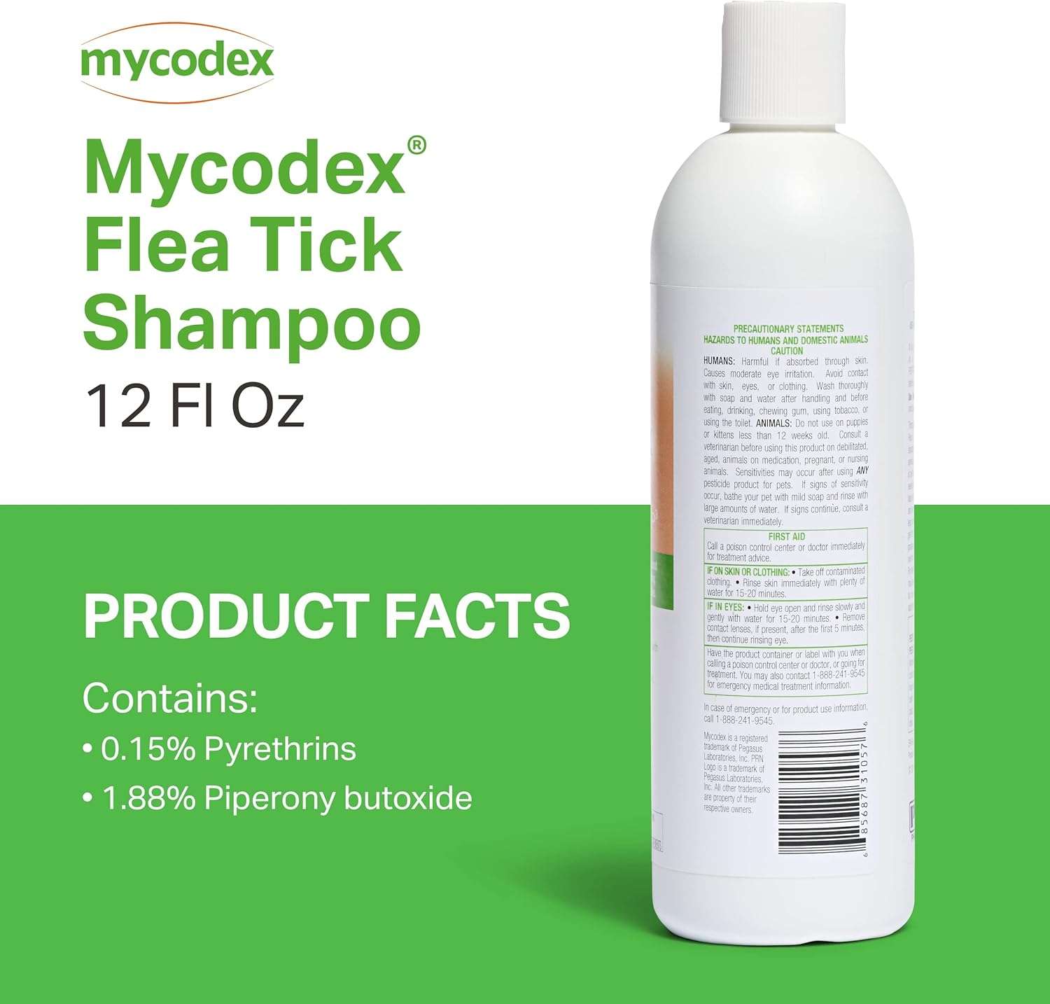 PRN Pharmacal Mycodex Flea and Tick Shampoo P3 - Sensitive Skin Shampoo for Dogs & Cats - with Oatmeal, Lanolin, & Aloe - Removes Dandruff, Dirt, & Scales While Killing Fleas, Ticks & Lice - 2