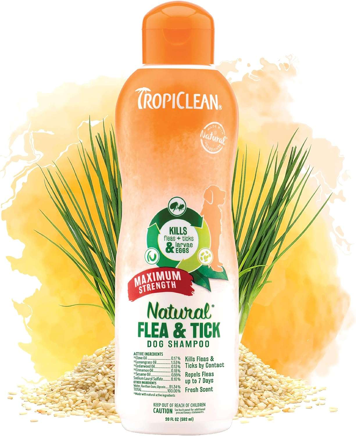 TropiClean Maximum Strength Natural Flea and Tick Dog Shampoo for Flea and Tick Prevention for Dogs - Made in the USA - 20 oz - 1