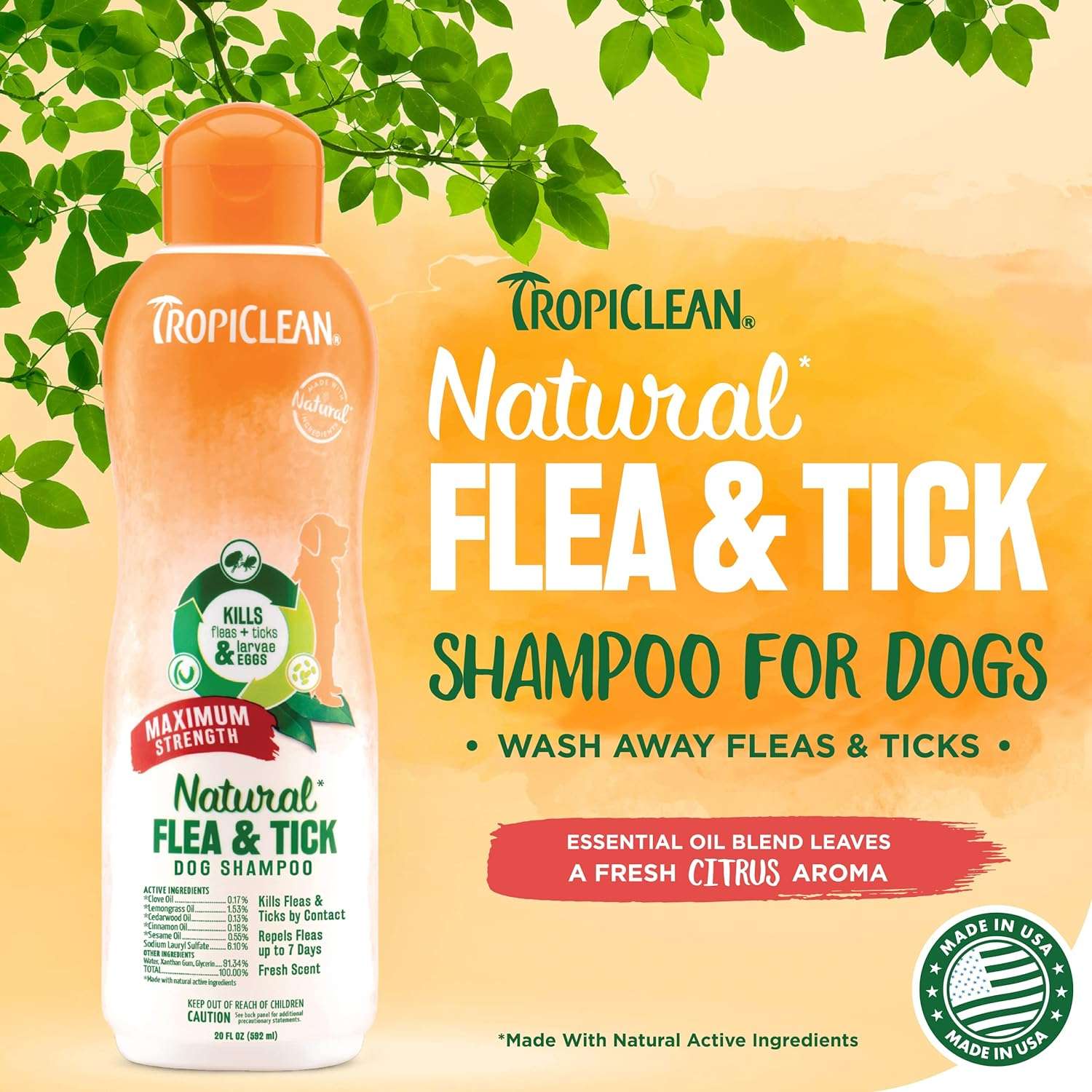 TropiClean Maximum Strength Natural Flea and Tick Dog Shampoo for Flea and Tick Prevention for Dogs - Made in the USA - 20 oz - 2