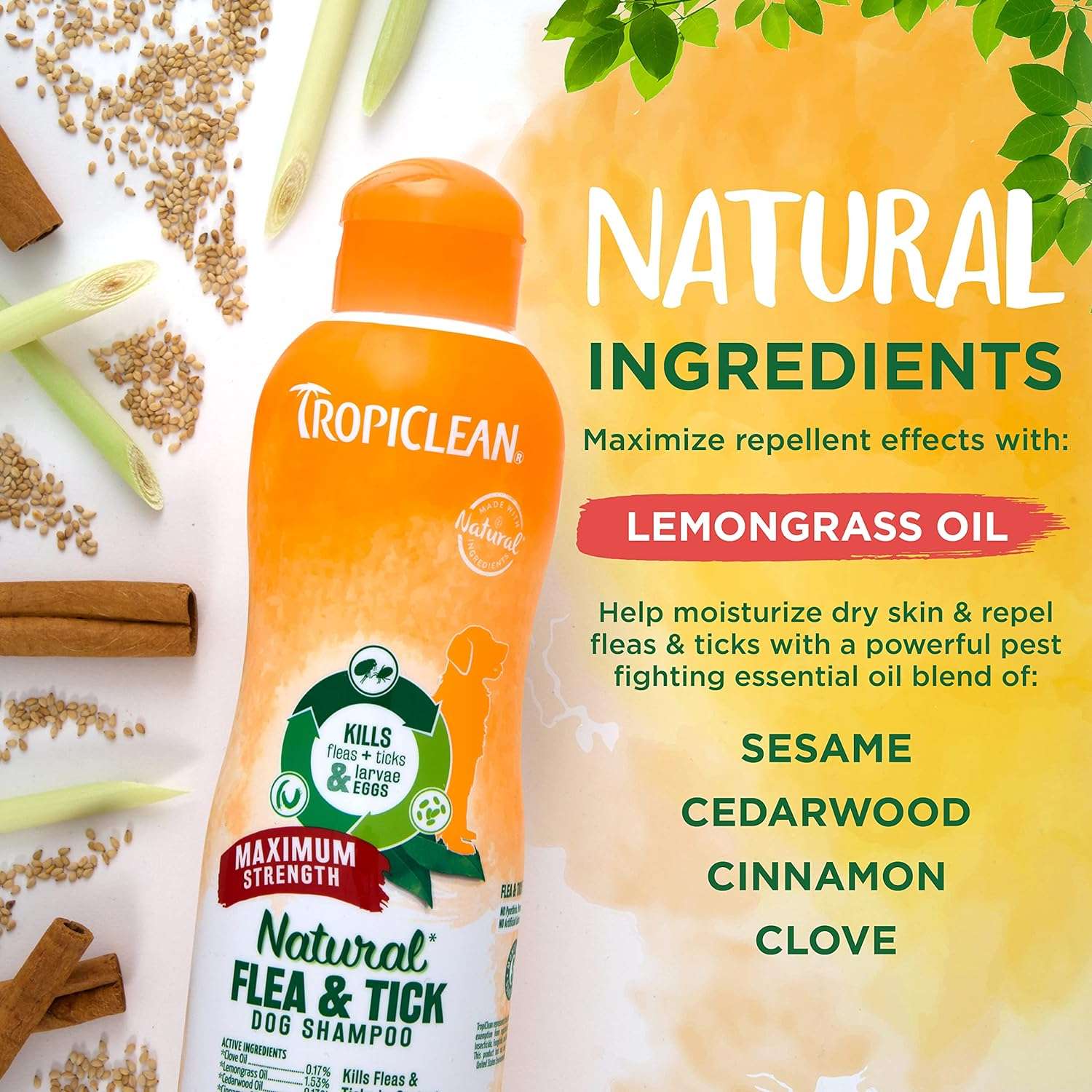 TropiClean Maximum Strength Natural Flea and Tick Dog Shampoo for Flea and Tick Prevention for Dogs - Made in the USA - 20 oz - 3