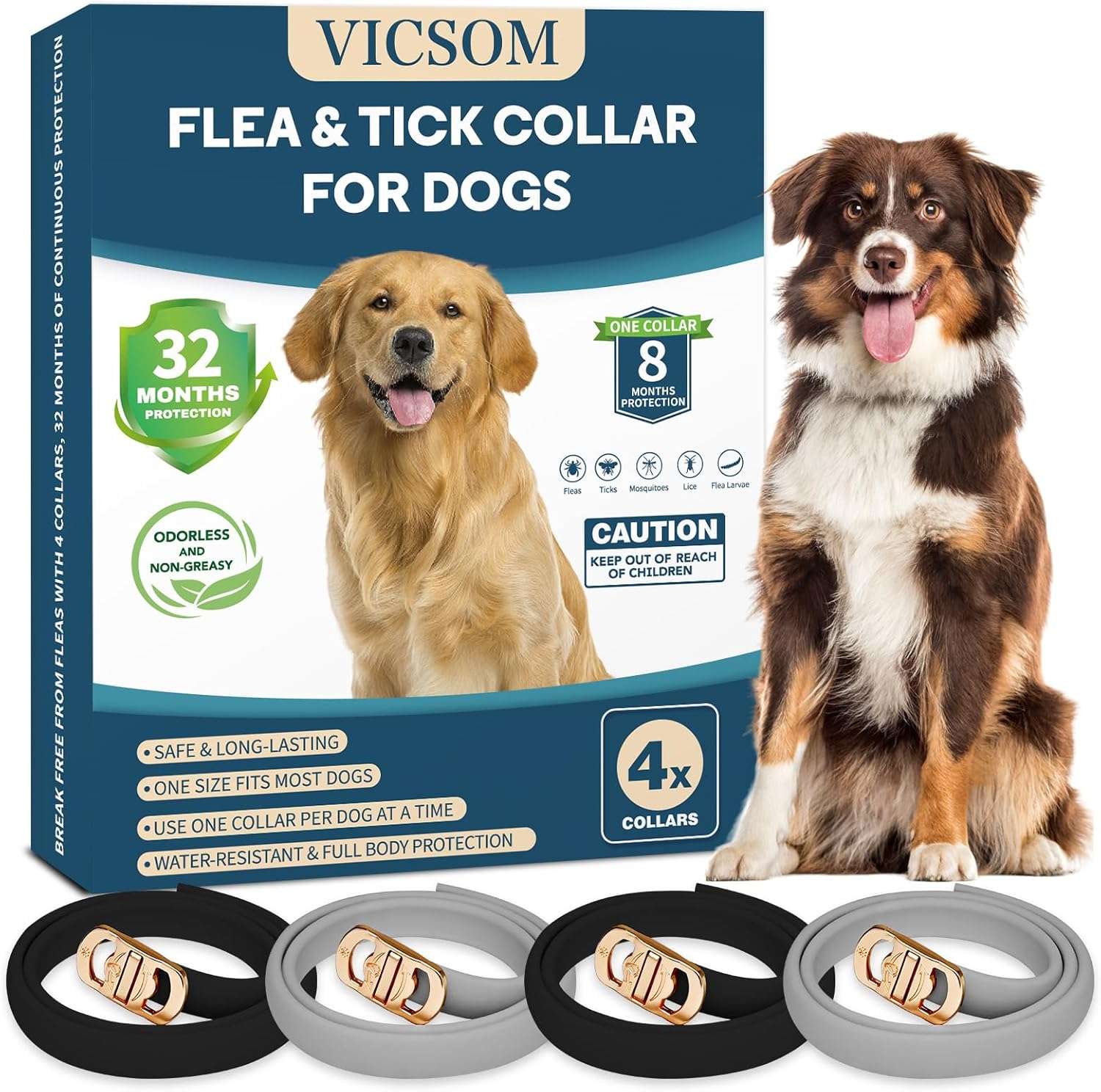 4 Pack Flea Collar for Dogs, Dog Flea and Tick Collar 32 Months Flea and Tick Treatment for Dog, Waterproof Adjustable Dog Flea and Tick Prevention Collar for Small Medium Large Dog Puppy - 1