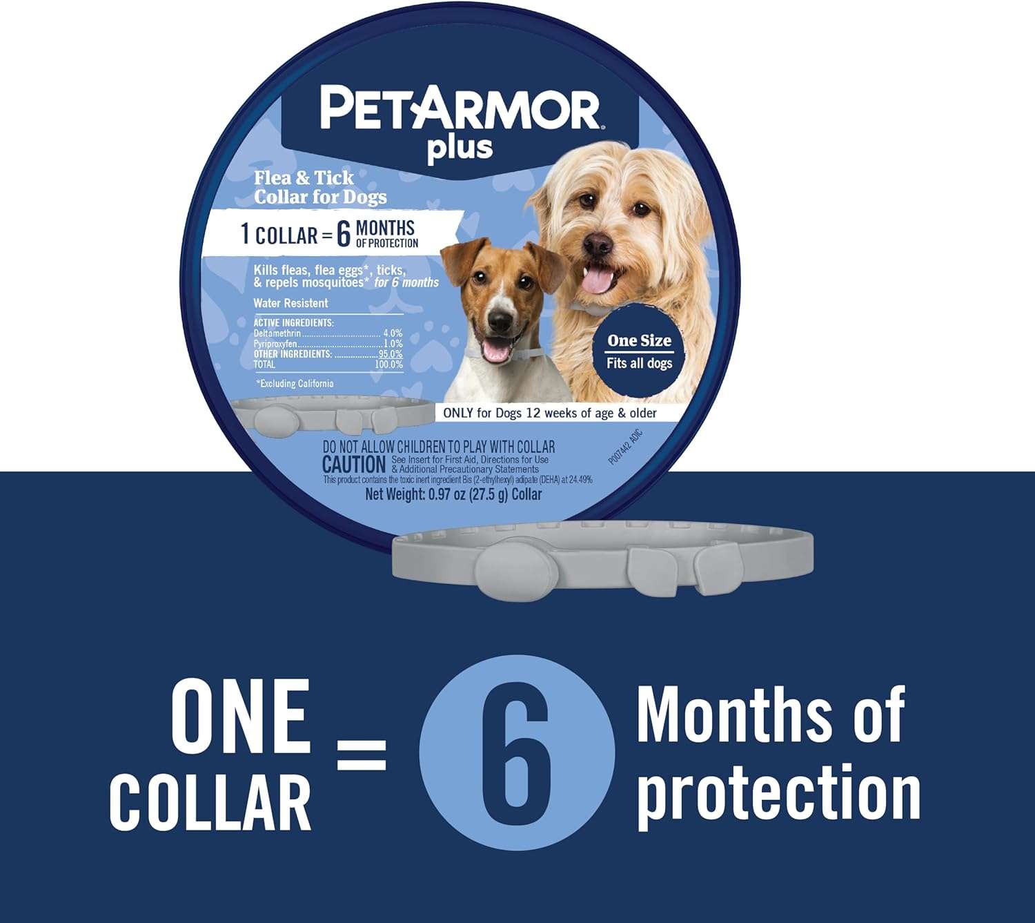 PetArmor Plus Flea & Tick Collar for Dogs, Kills Fleas & Ticks, Long Lasting Protection for 12 Months, Water Resistant, One Size Fits All, 2 Collars - 3