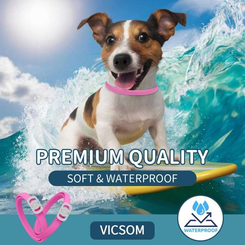 VICSOM 4 Pack Flea Collar for Dogs, Flea and Tick Collar for Dogs, 32 Months Flea and Tick Prevention for Dogs, Dog Flea and Tick Treatment, Water-Resistant & Adjustable Dog Flea Collar - Pink - 4