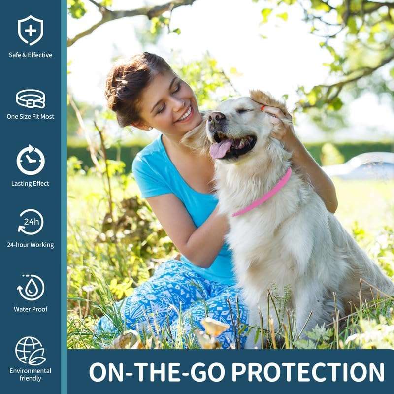 VICSOM 4 Pack Flea Collar for Dogs, Flea and Tick Collar for Dogs, 32 Months Flea and Tick Prevention for Dogs, Dog Flea and Tick Treatment, Water-Resistant & Adjustable Dog Flea Collar - Pink - 6