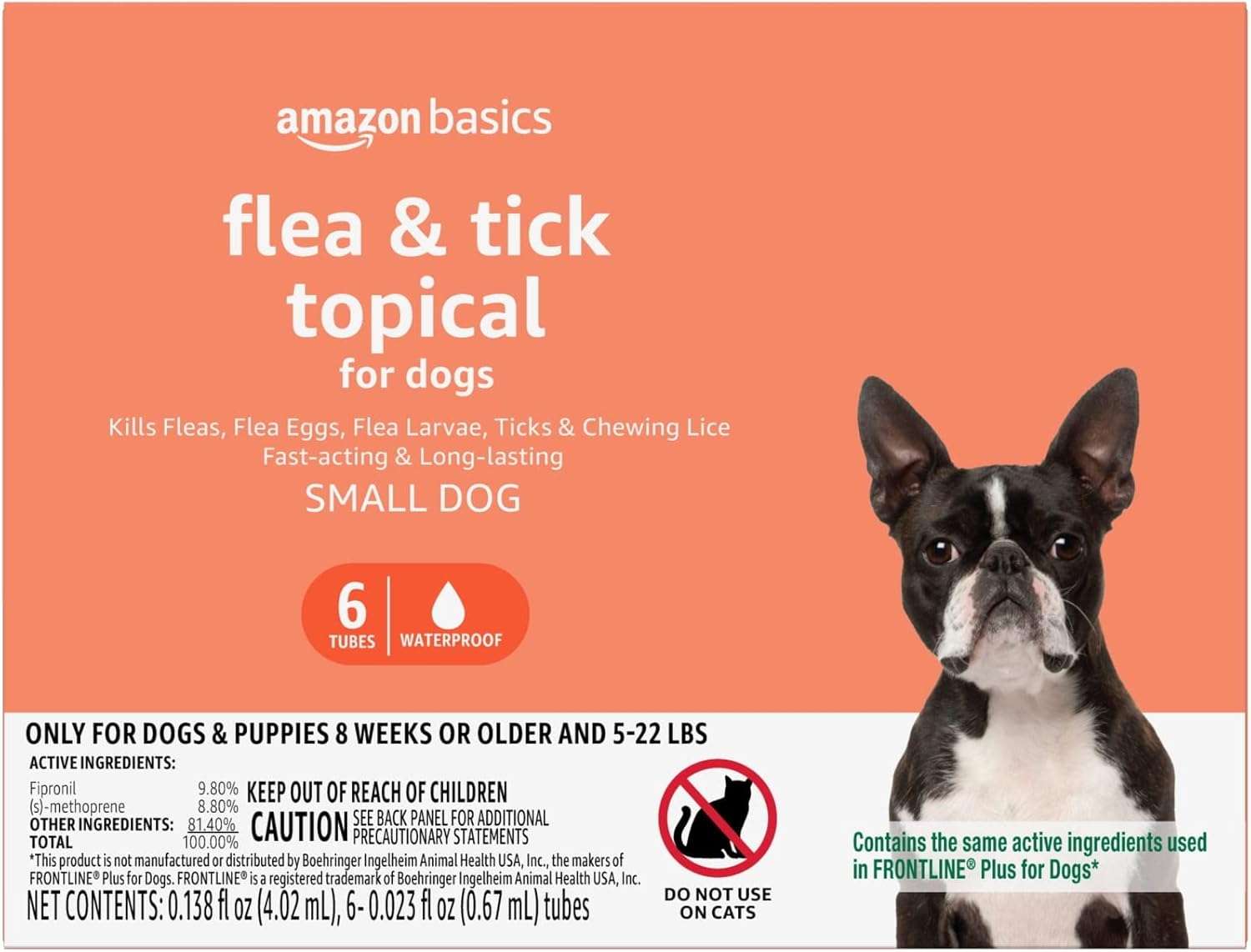 Amazon Basics Flea and Tick Topical Treatment for Small Dogs (5 -22 pounds), Unscented, 6 Count - 1