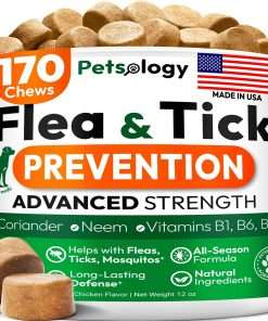 Flea and Tick Prevention for Dogs Pills - Natural Dog Flea & Tick Control - 170 Soft Chewables - Oral Defense Treatment for Dogs Supplement - Vet Formulated Chews - All Breeds & Ages - 1