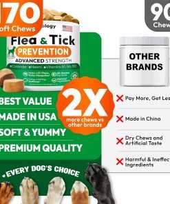 Flea and Tick Prevention for Dogs Pills - Natural Dog Flea & Tick Control - 170 Soft Chewables - Oral Defense Treatment for Dogs Supplement - Vet Formulated Chews - All Breeds & Ages - 5