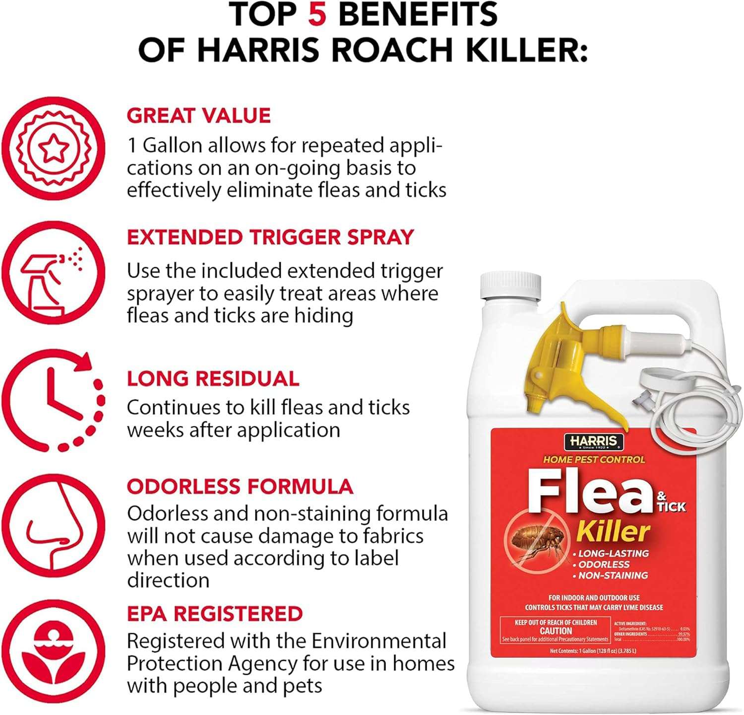 Harris Flea and Tick Killer, Liquid Spray with Odorless and Non-Staining Extended Residual Kill Formula (Gallon) - 2