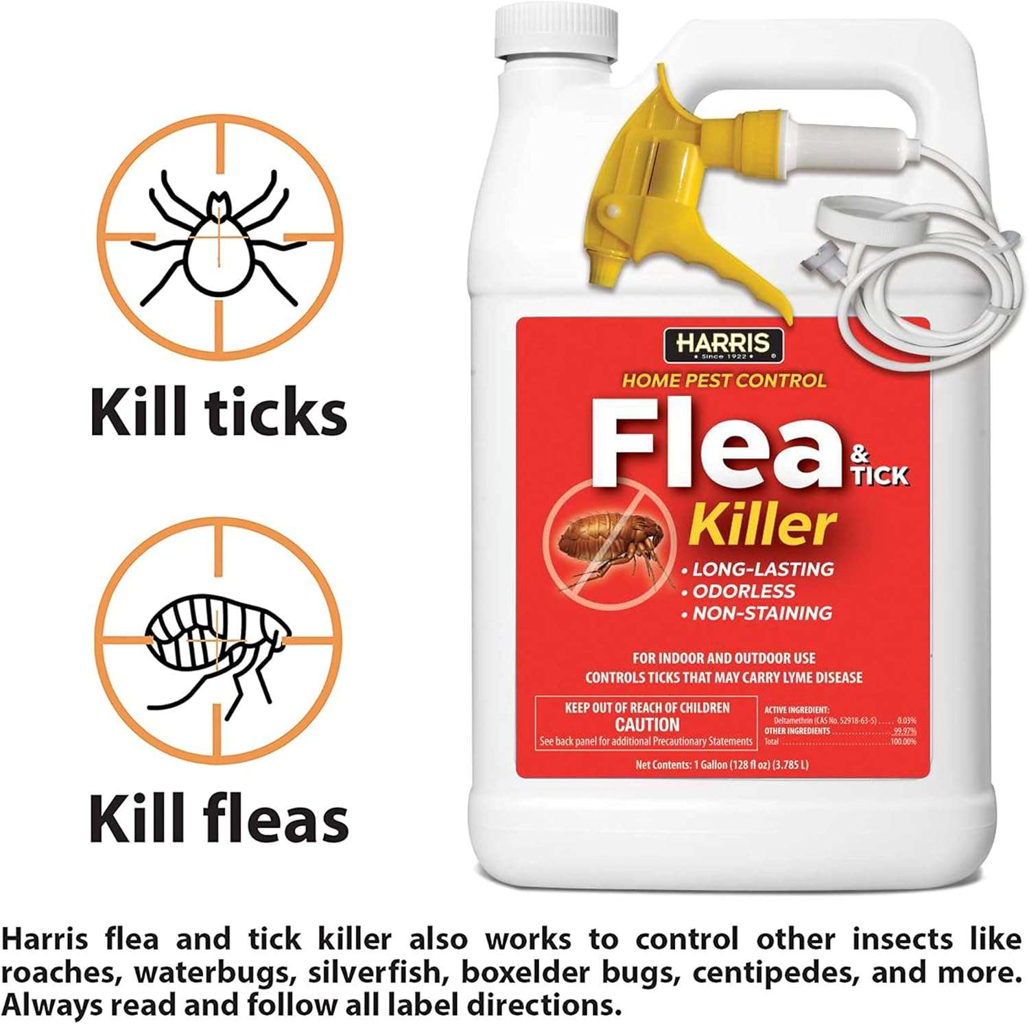 Harris Flea and Tick Killer, Liquid Spray with Odorless and Non-Staining Extended Residual Kill Formula (Gallon) - 4