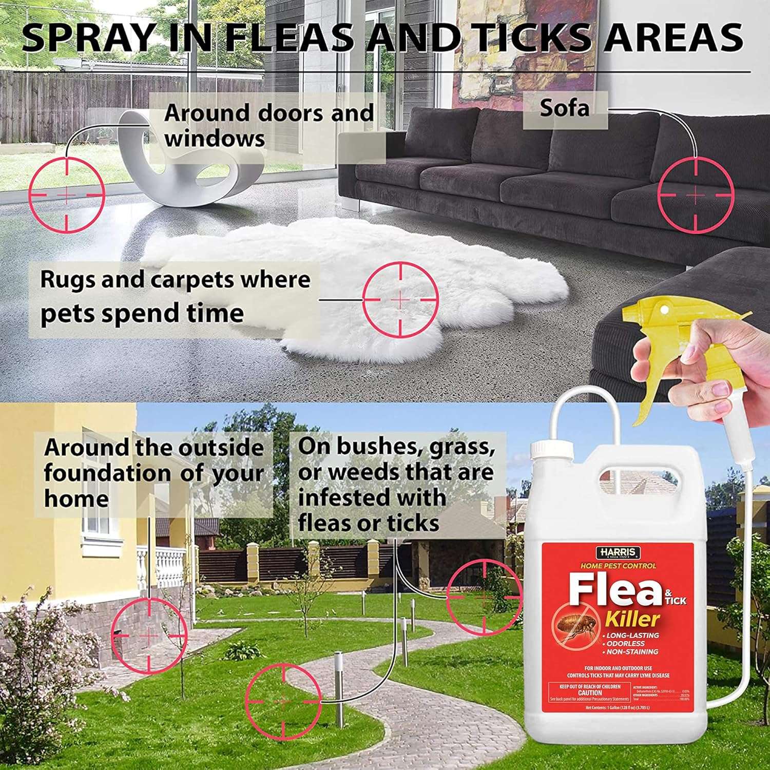Harris Flea and Tick Killer, Liquid Spray with Odorless and Non-Staining Extended Residual Kill Formula (Gallon) - 5