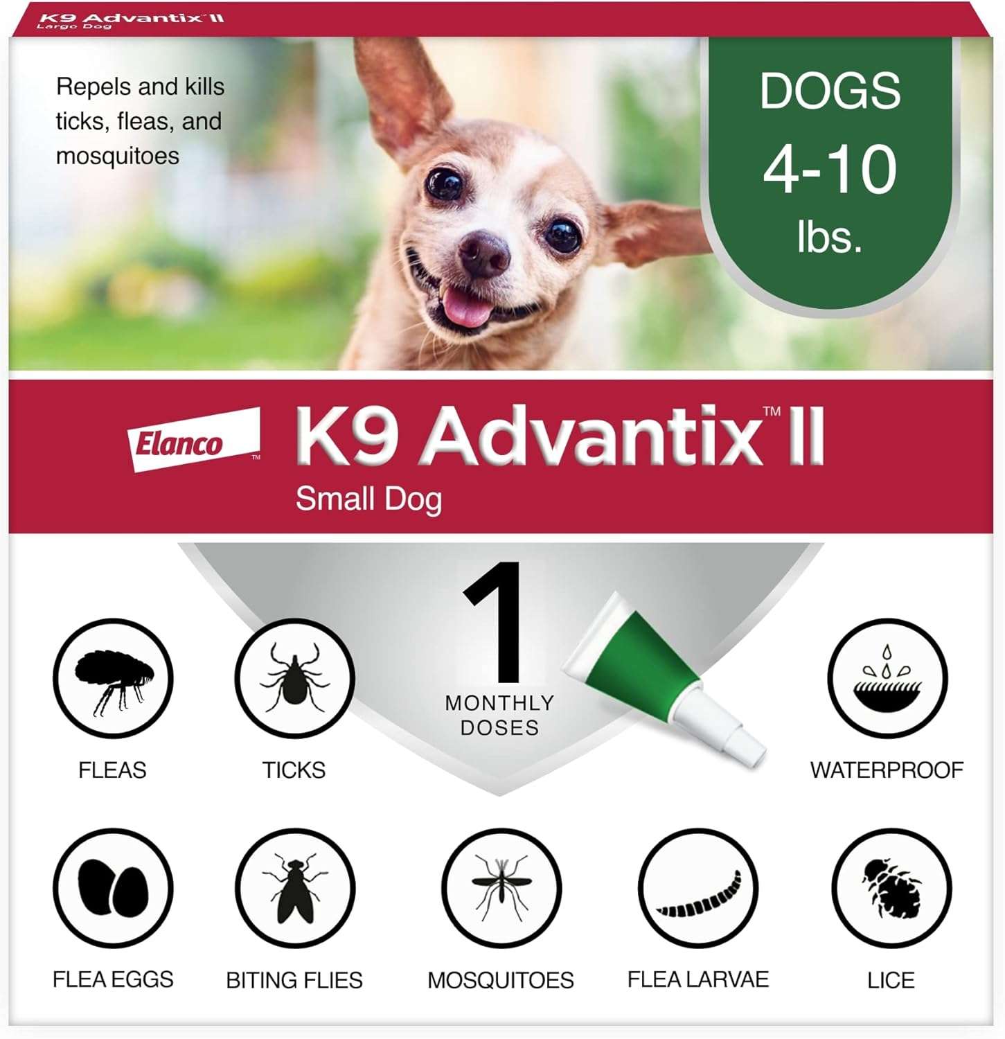 K9 Advantix II Small Dog Vet-Recommended Flea, Tick & Mosquito Treatment & Prevention - Dogs 4-10 lbs. - 1-Mo Supply - 1