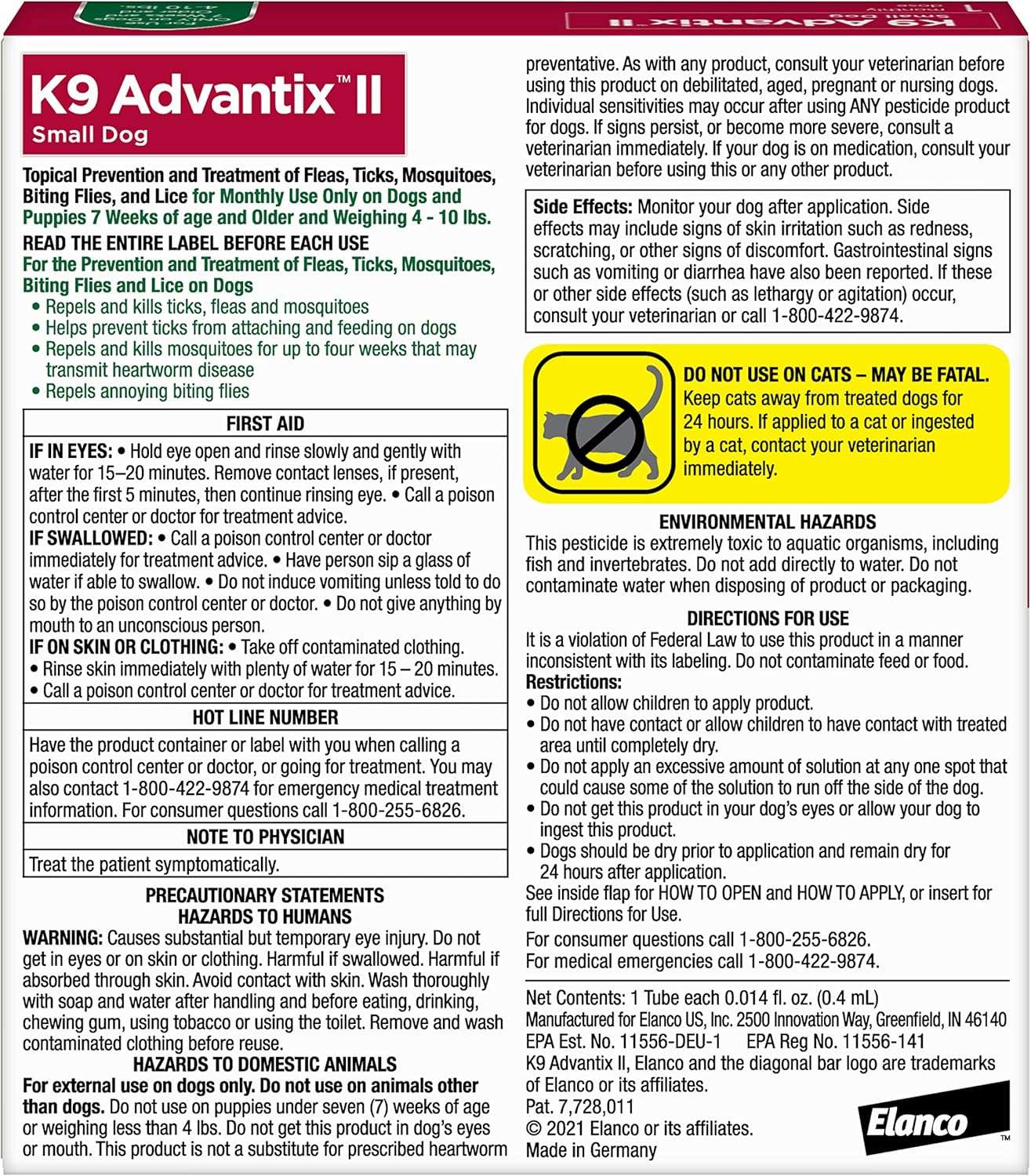 K9 Advantix II Small Dog Vet-Recommended Flea, Tick & Mosquito Treatment & Prevention - Dogs 4-10 lbs. - 1-Mo Supply - 2