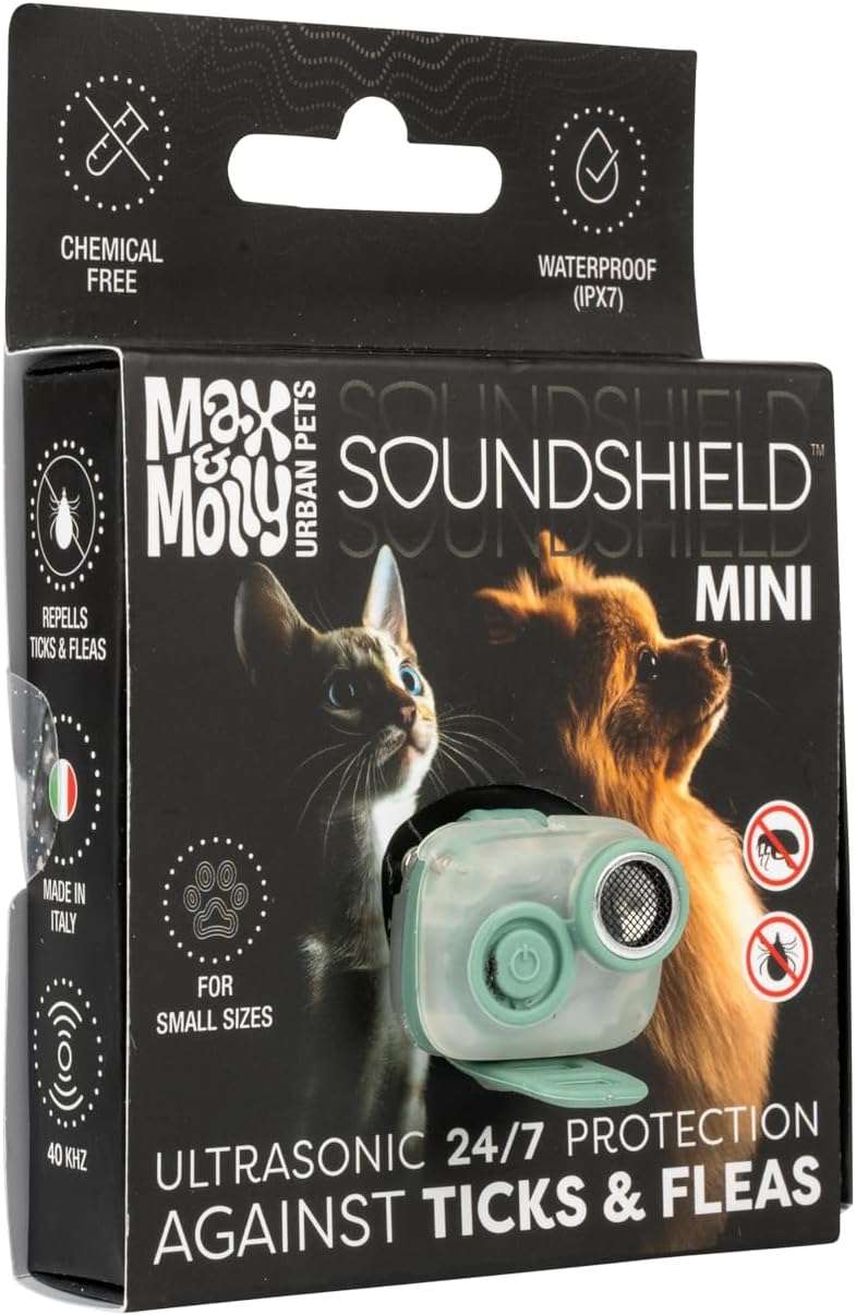 Max & Molly Mini Pest Protection Tag for Small Dogs & Cats, Season-Long Defense with Soundshield Ultrasonic Tech, Easy-to-Attach Collar Tag, Black - 1