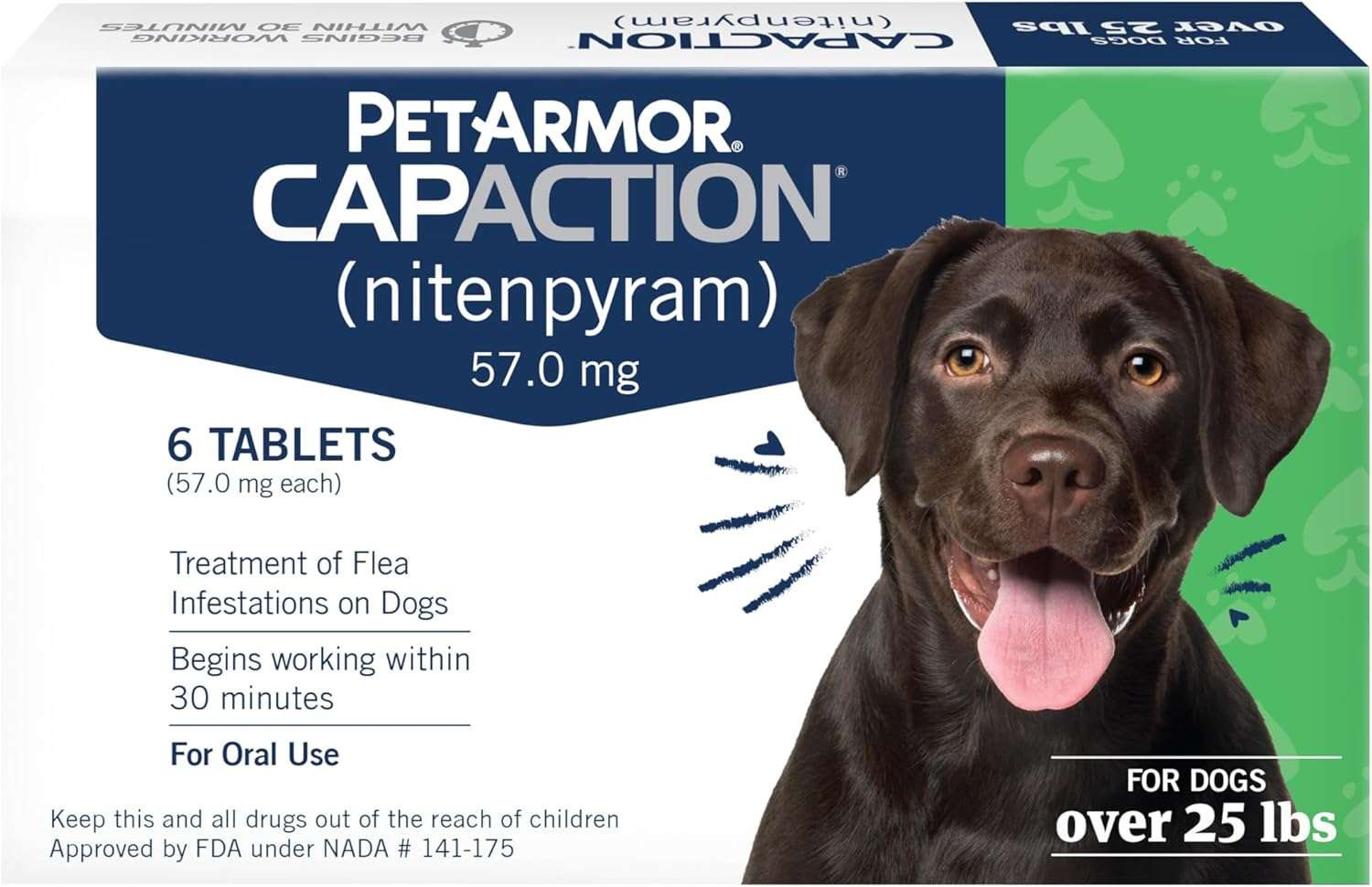 PetArmor CAPACTION (nitenpyram) Oral Flea Treatment for Dogs, Fast Acting Tablets Start Killing Fleas in 30 Minutes, Dogs Over 25 lbs, 6 Doses (Pack of 1) - 1