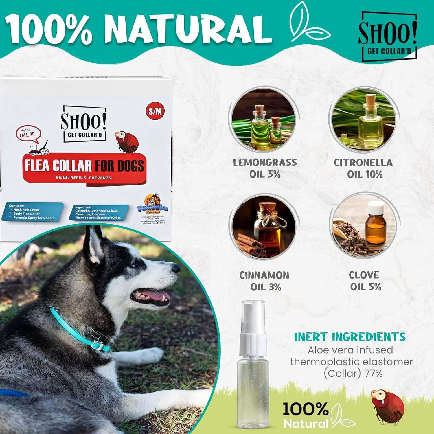 Shoo! Flea & Tick Collar for Dogs - Repels and Prevents - Dual Collary System - Made with Essential Oils - Up to 8 Month Protection - 3