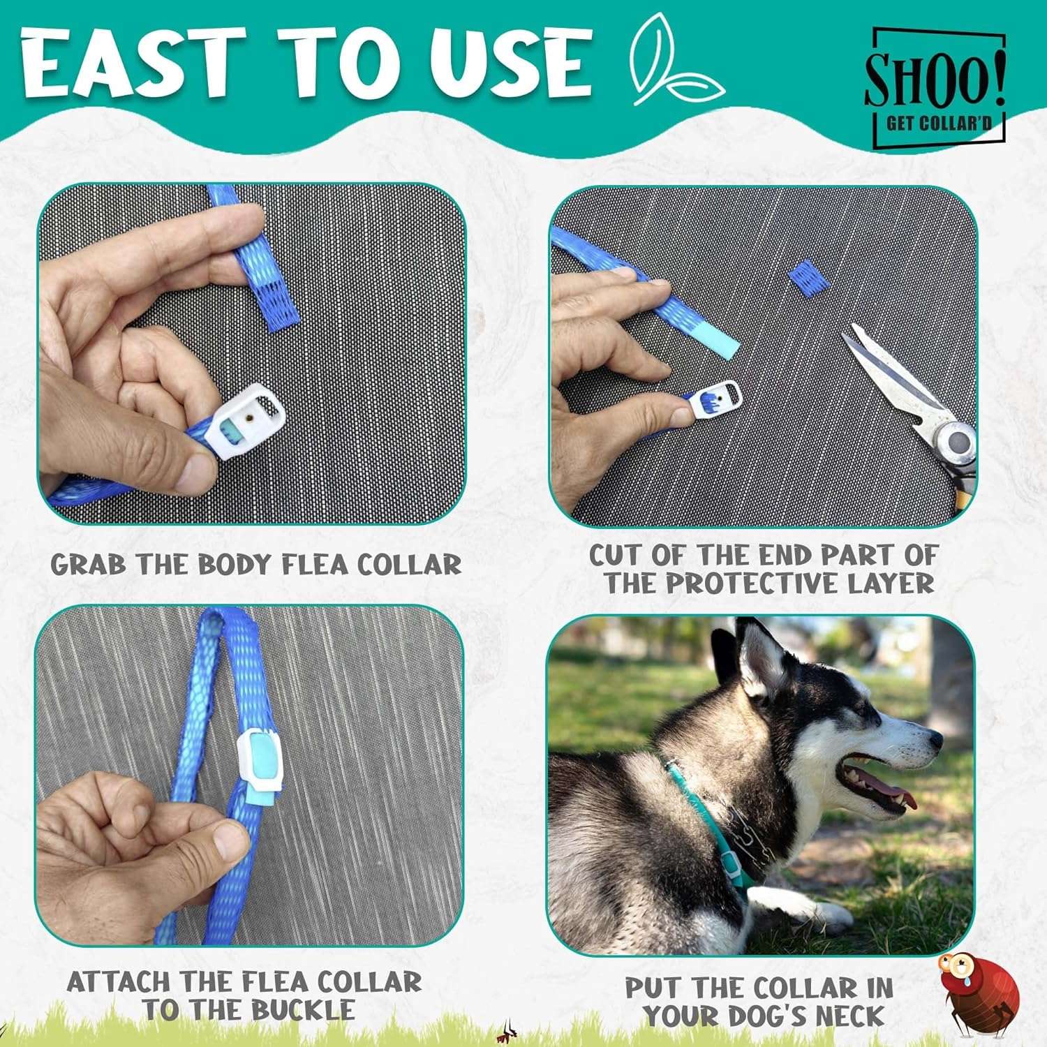 Shoo! Flea & Tick Collar for Dogs - Repels and Prevents - Dual Collary System - Made with Essential Oils - Up to 8 Month Protection - 4