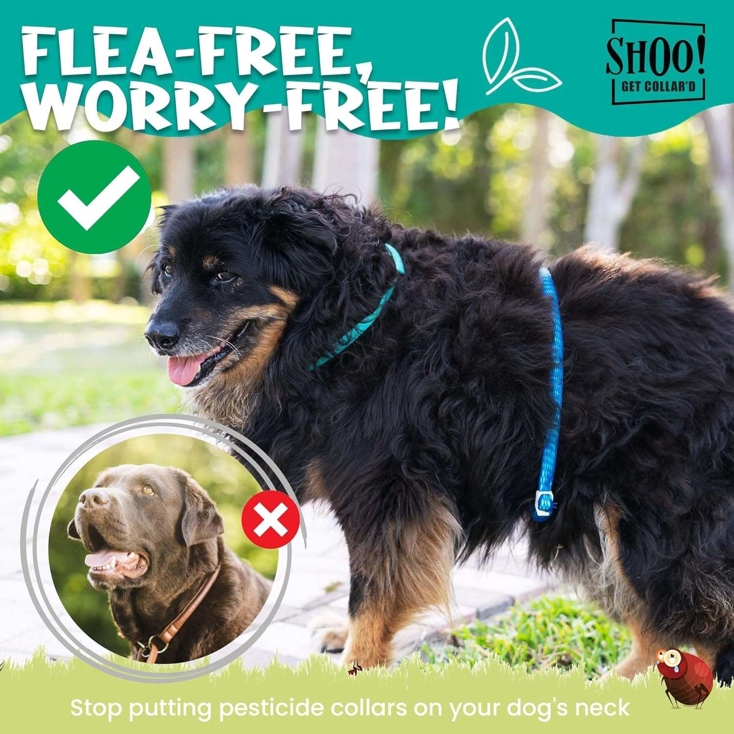 Shoo! Flea & Tick Collar for Dogs - Repels and Prevents - Dual Collary System - Made with Essential Oils - Up to 8 Month Protection - 7