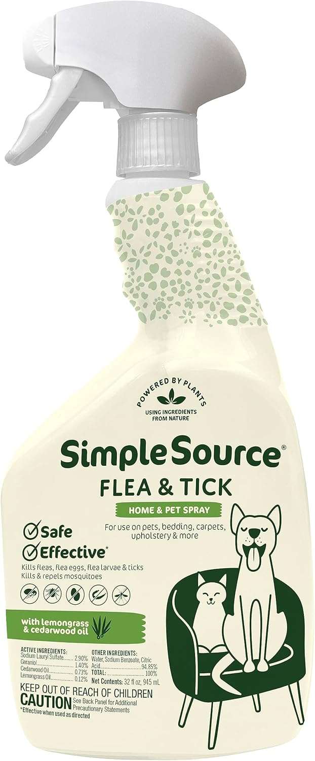 SimpleSource® Flea & Tick Home & Pet Spray, Powered by Plants, Kills Fleas, Flea Eggs, Flea Larvae, & Ticks, Kills & Repels Mosquitos, 32oz Bottle - 1