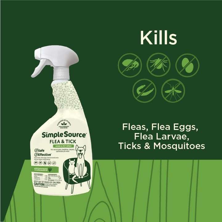 SimpleSource® Flea & Tick Home & Pet Spray, Powered by Plants, Kills Fleas, Flea Eggs, Flea Larvae, & Ticks, Kills & Repels Mosquitos, 32oz Bottle - 5